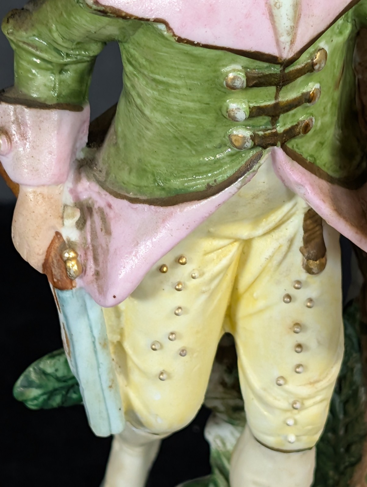 Antique Figurine, German Bisque Porcelain, Gentlemen, Hunter, Gold Gilt, 1800’s