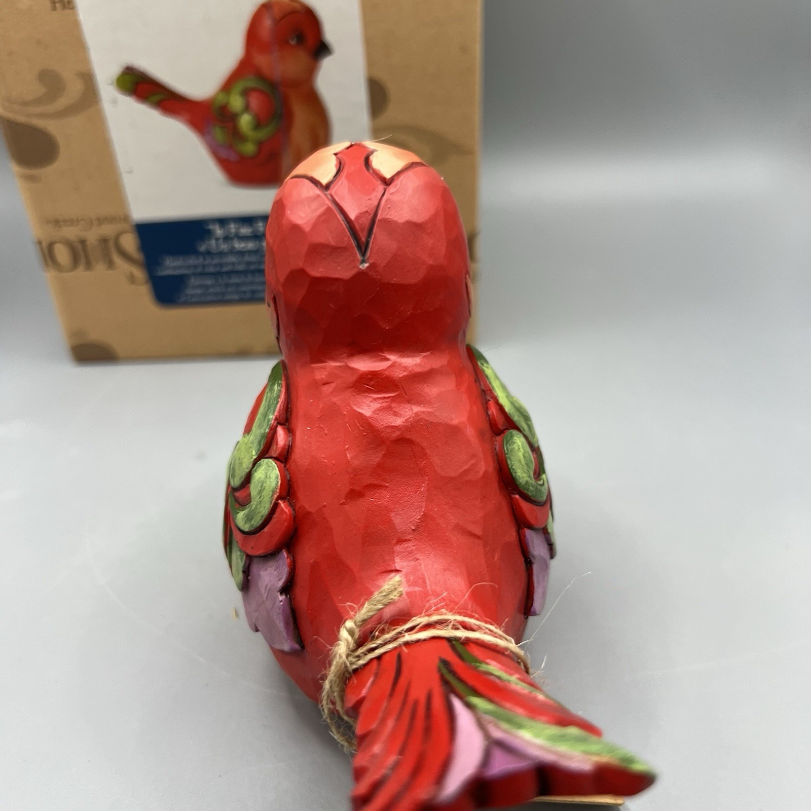 Jim Shore Heartwood Creek Red Floral Bird w Folk Art Swirls “In Fine Feather”