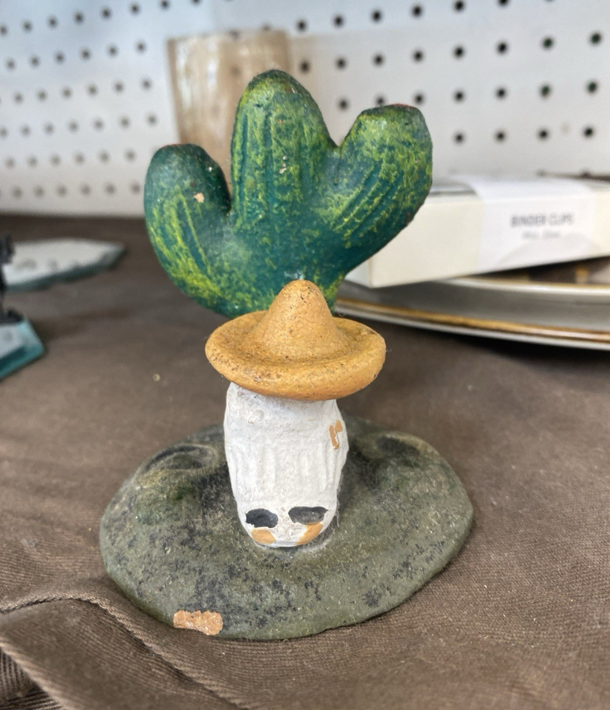 Ceramic Painted Cactus Figurine Mexican Folk Art Decor Collectible