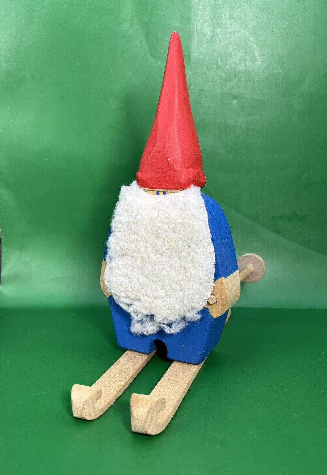 Scandinavian Tomte Gnome Figurine Wooden Christmas Santa Skiing Decor 8.75″
