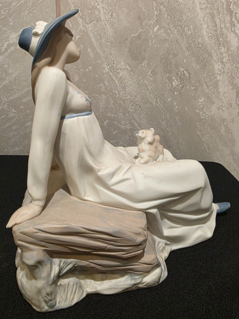 Vintage REX Valencia Hummelwerk Porcelain Figurine Woman Blue Hat Dog 9 1/2 “