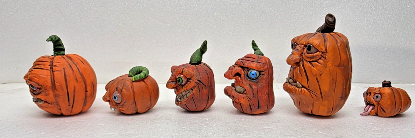 Ugly Polymer Clay Jack-O’-Lantern Handmade Sculptures Set Of 6