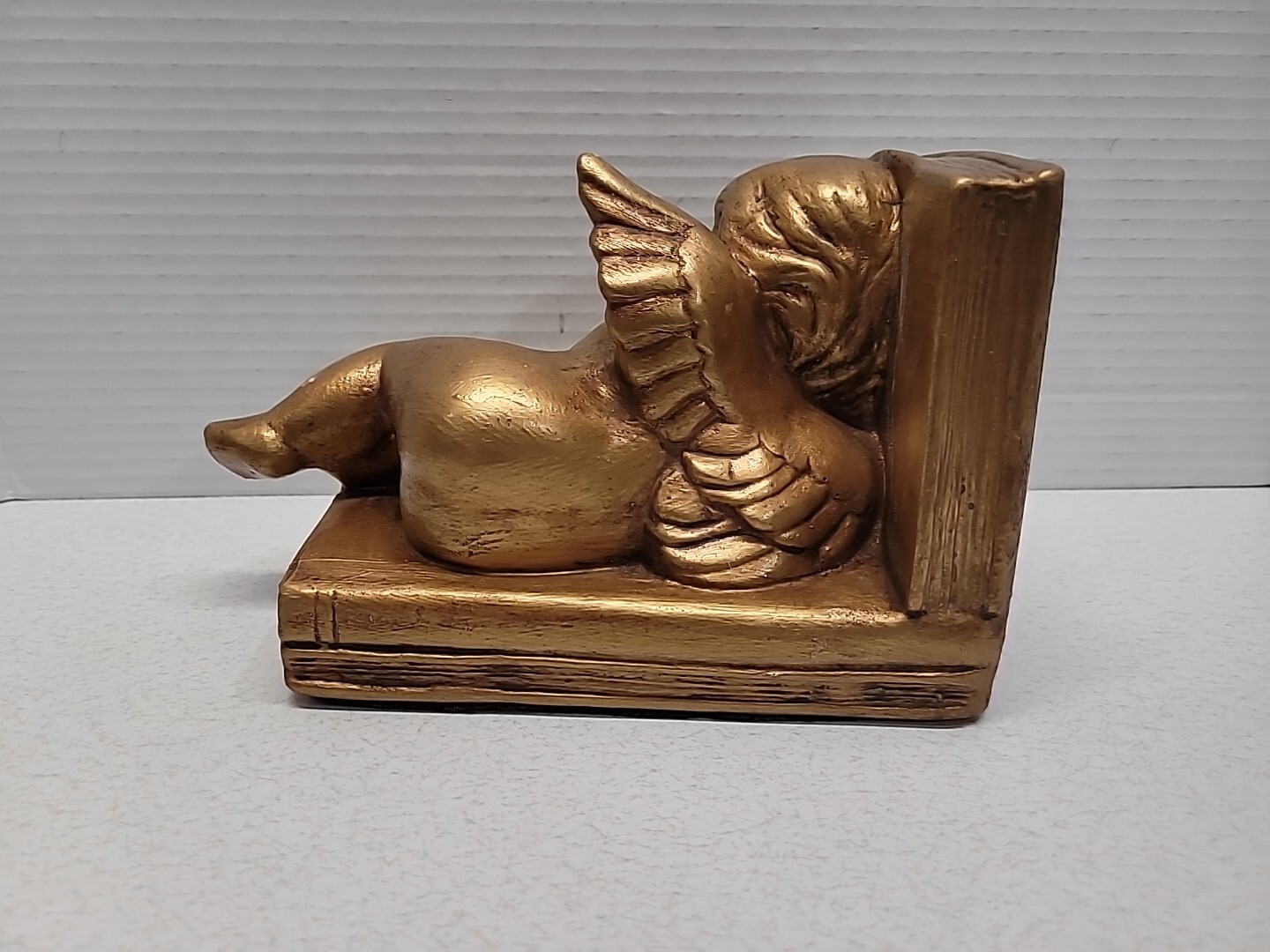 Cherub Angel With Bird Book End Gold Color 5″ x 8″ Solid Ceramic