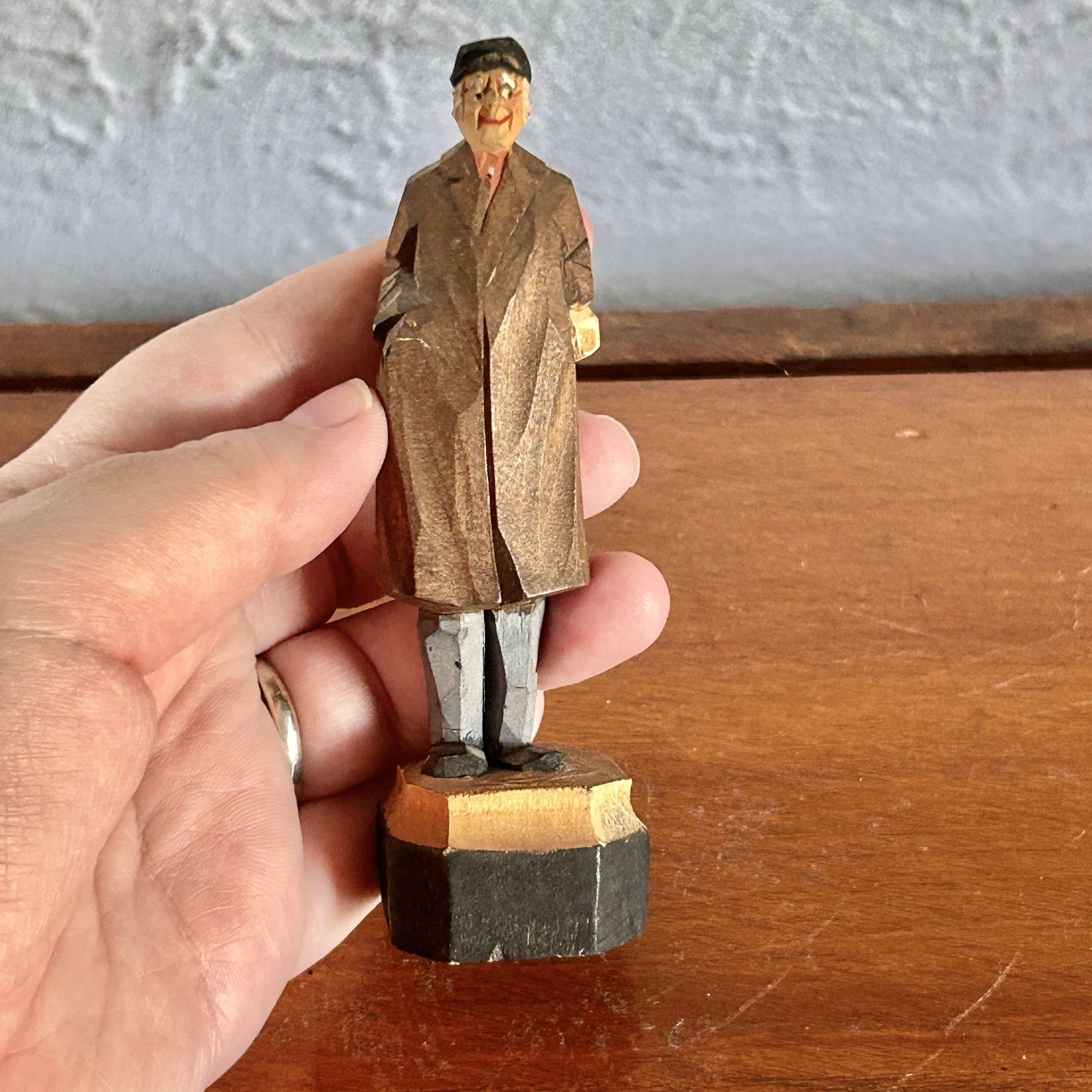 VTG Carved Wooden Figurine Man In Cap C J Trygg ? Sweden Not Marked. 4.5” Tall