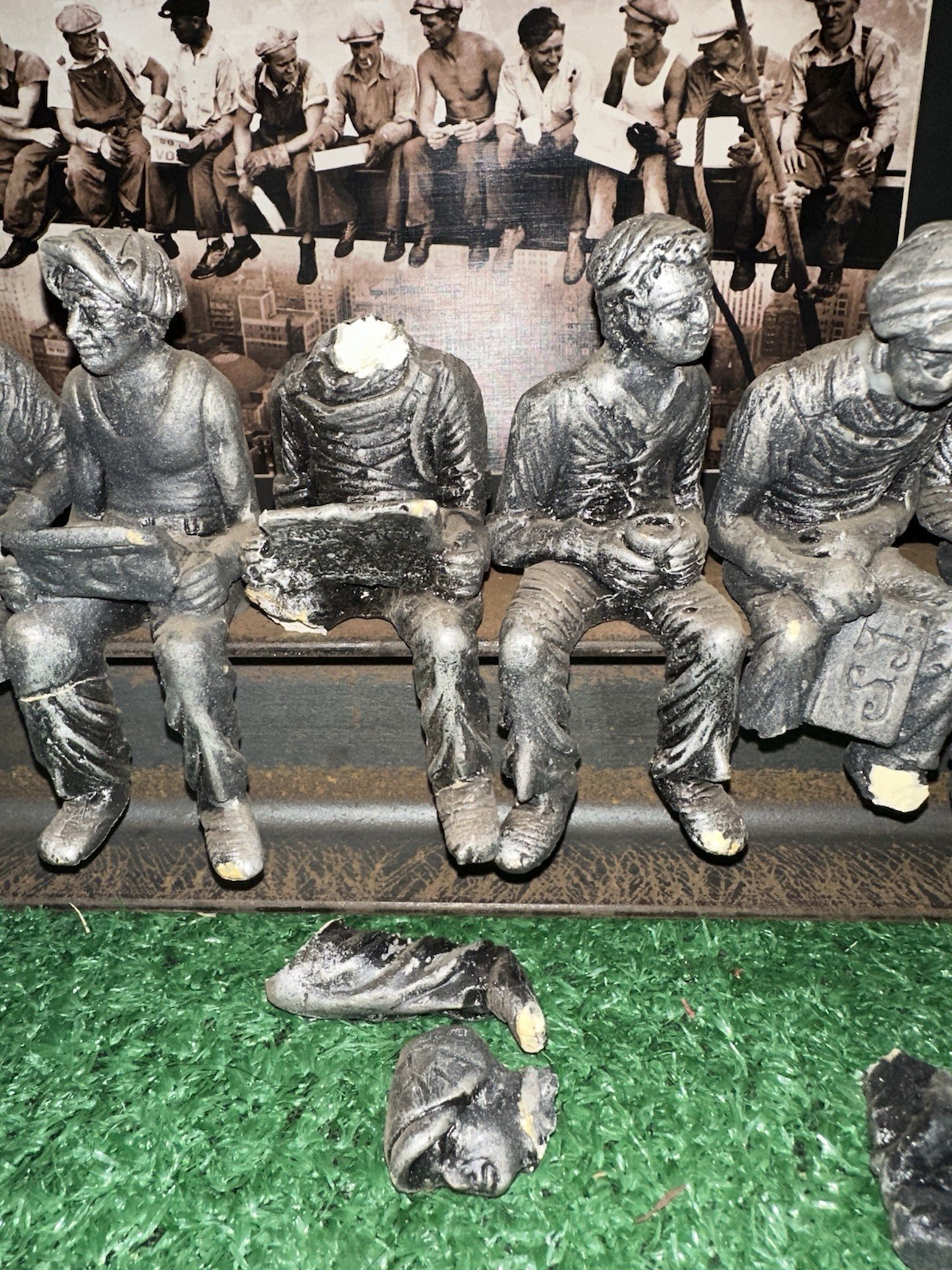 “Lunch Atop a Skyscraper” Clay Resin Sculpture – Real Steel Beam Broken Pieces