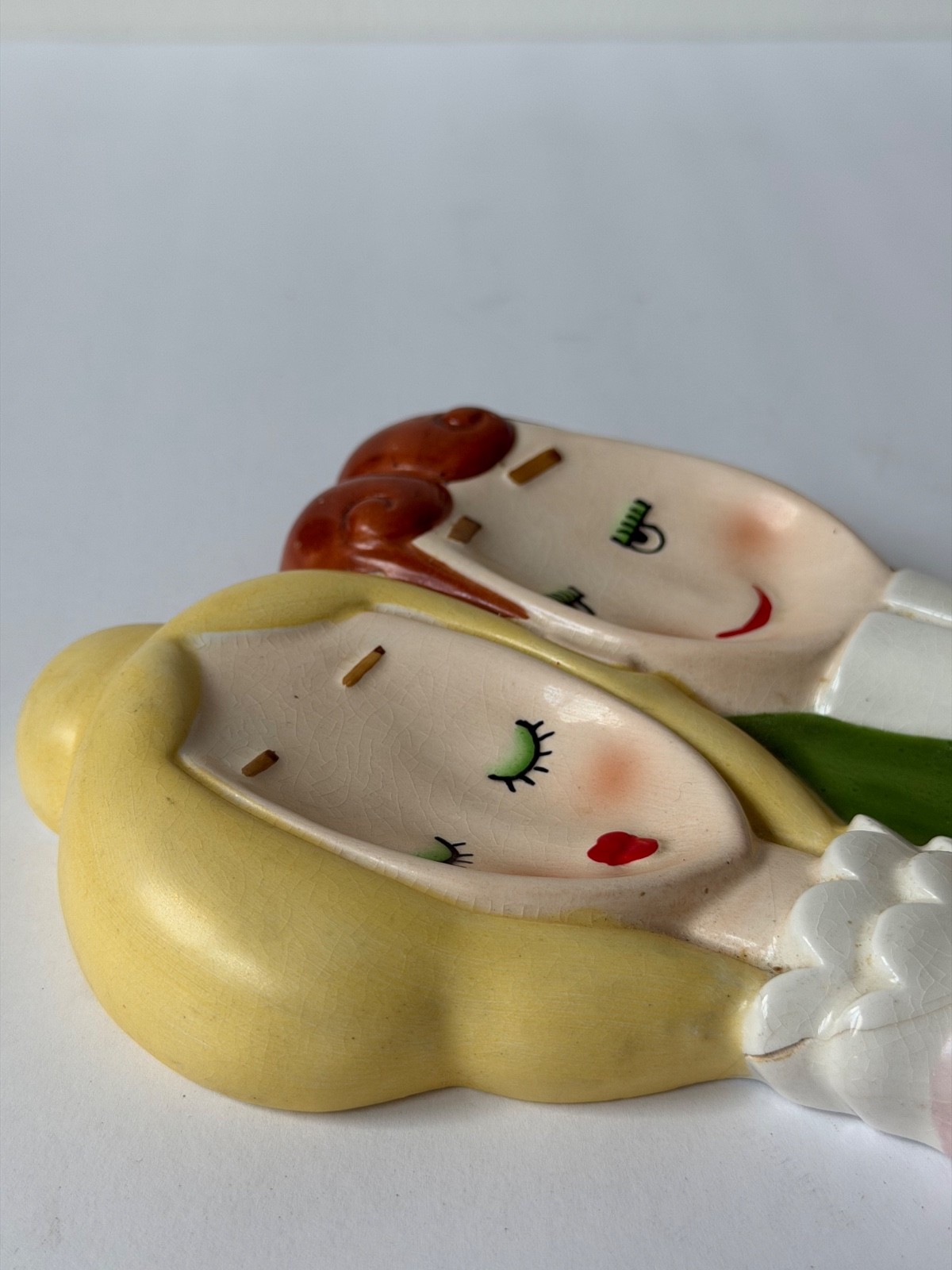 Vintage Lefton Ceramic Couple Wall Plaque Spoon Rest Tea Bag Holder Mid Century