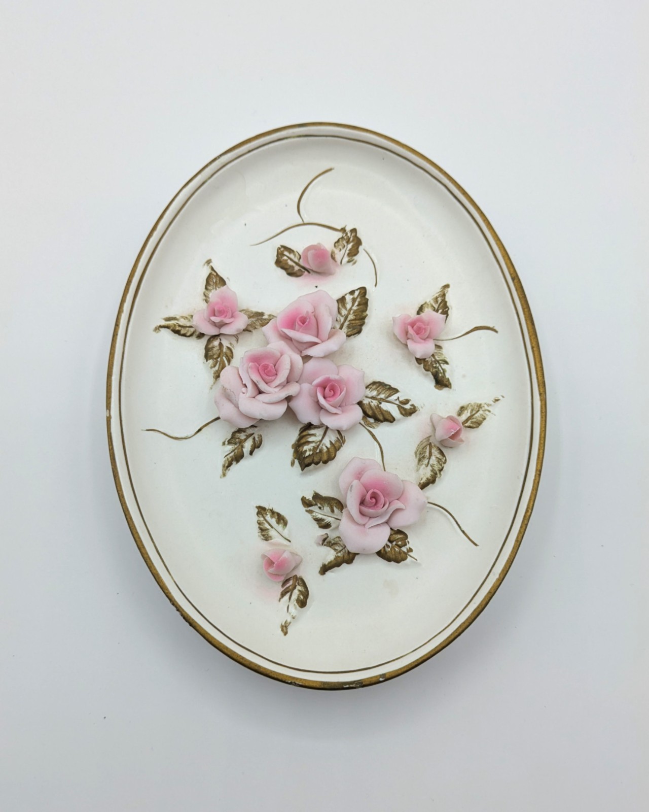 Vintage Lefton China Japan Flower Pink Orchid Roses Wall Hanging Plaque