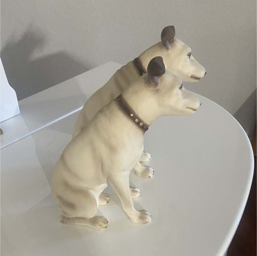 RCA Nipper Porcelain/China Dog Figurines Pair White with Brown Ears Collectible