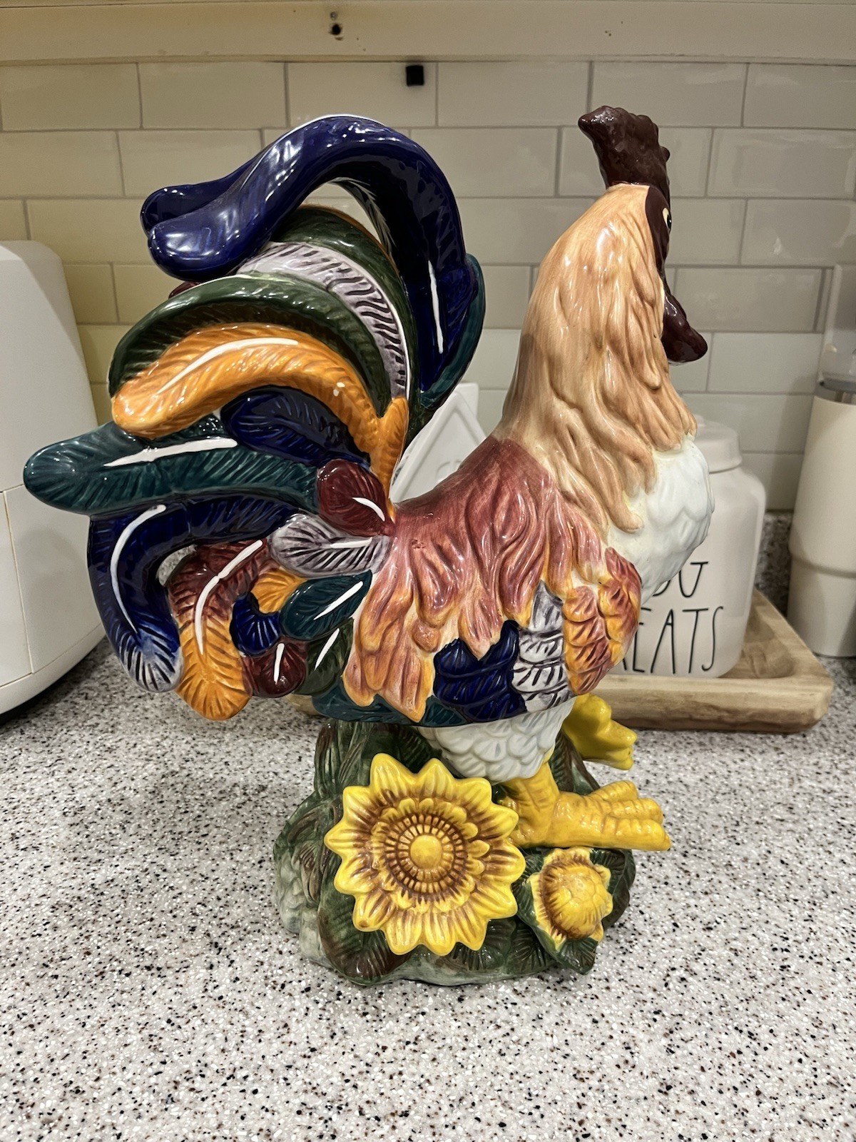 ROOSTER Large Ceramic Colorful Sunflowers 17 Inches Tall Figurine GORGEOUS