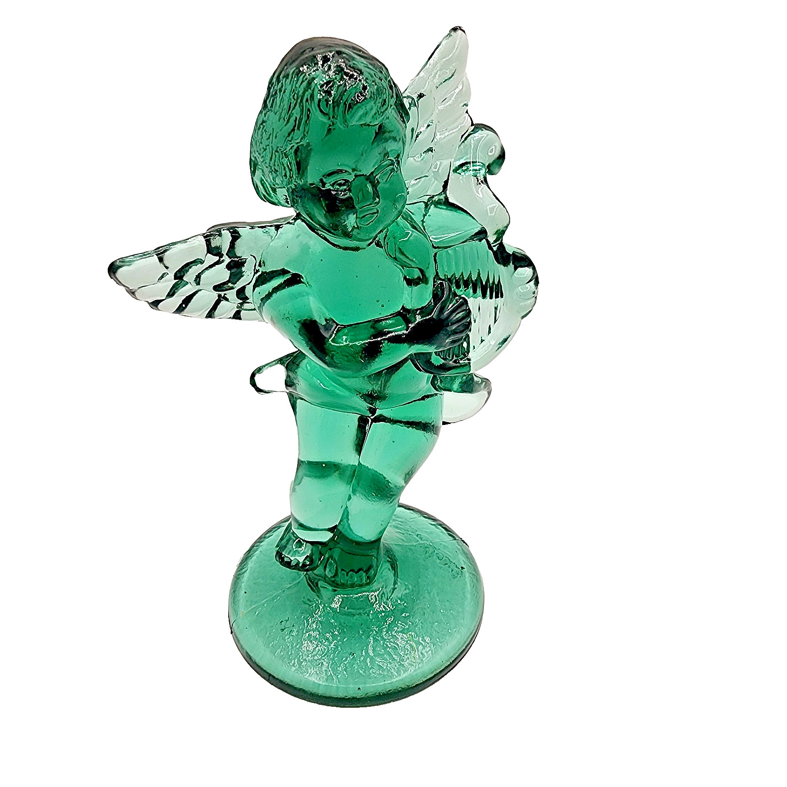 Angel with Harp Teal Green Black Light Shine Glass Figurine Great Gift