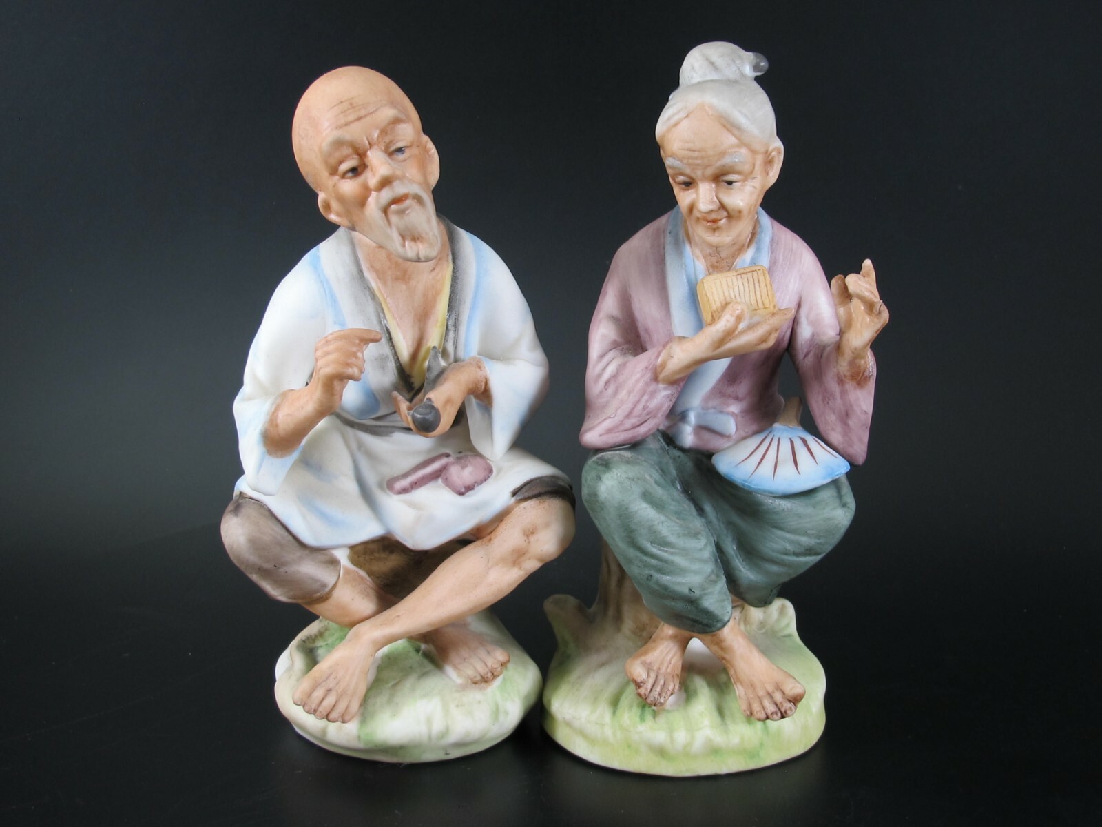 ARCO Man and Woman Elders FIGURINES Hand Painted Bisque Vintage Japan
