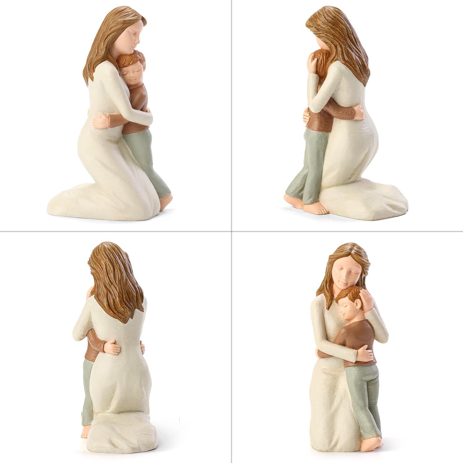 Mother and Son Figurines, Sculpted Hand-Painted Mom and Son Statues Mother Son