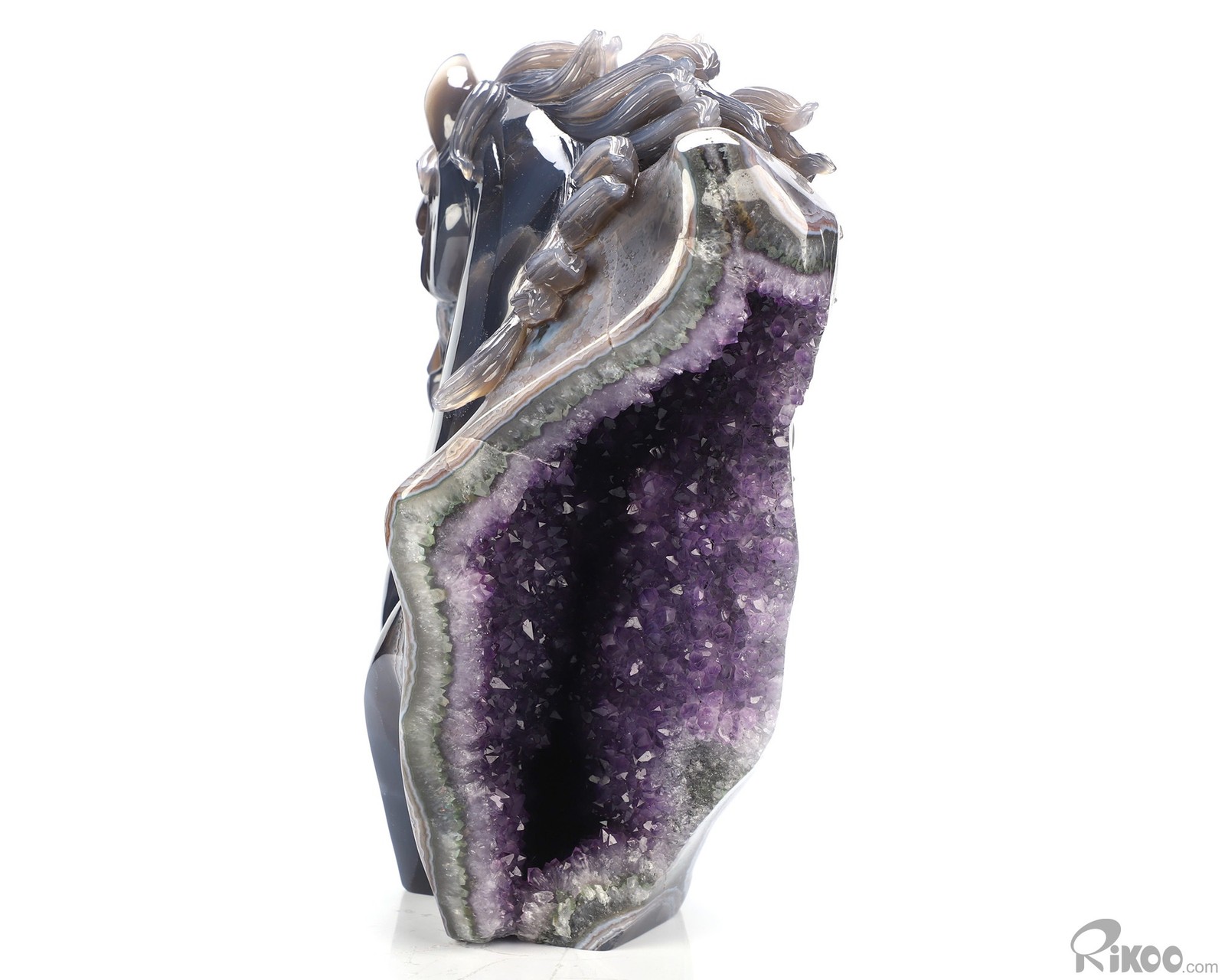 9.8″ Agate Amethyst Geode Hand Carved Crystal Horse Sculpture, Crystal Healing