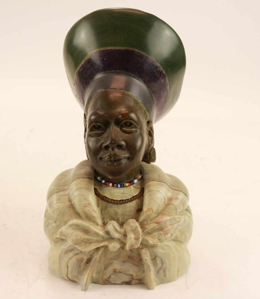 Vintage Hand Carved Verdite Stone Bust of a South African Woman