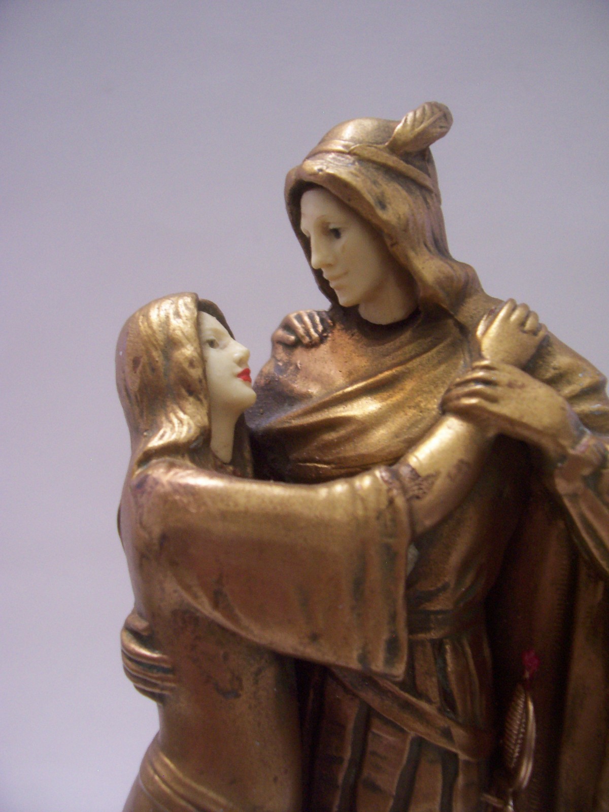 ANTIQUE DECO J.B. HIRSCH SCULPTURE OF MAID MARIAN / ROBIN HOOD ON MARBLE “AS IS”
