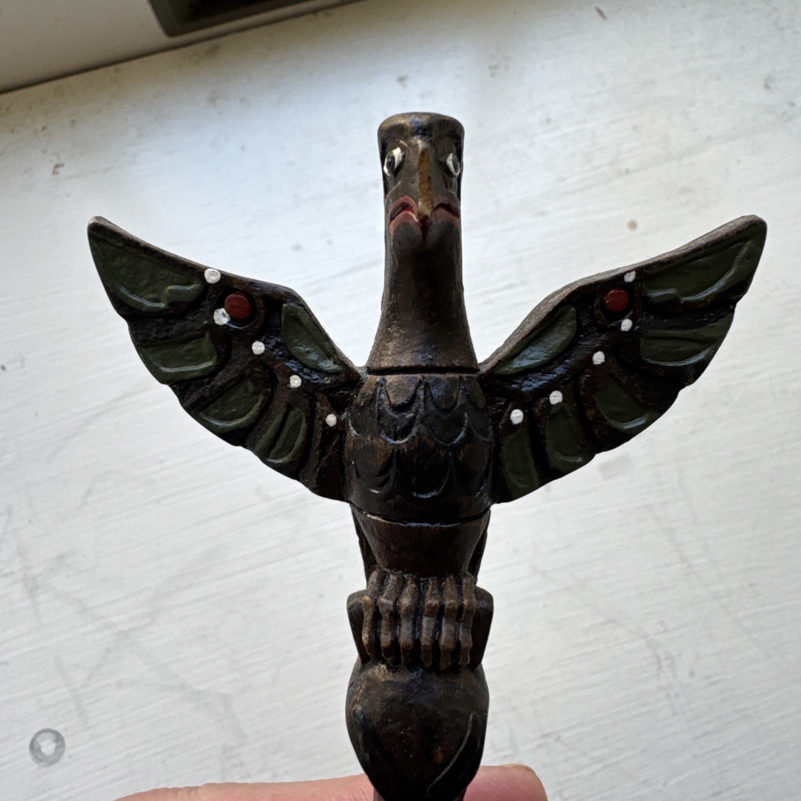 Vintage BOMA Hand Painted Wood Totem Bird Figure Canada Carved Folk Art