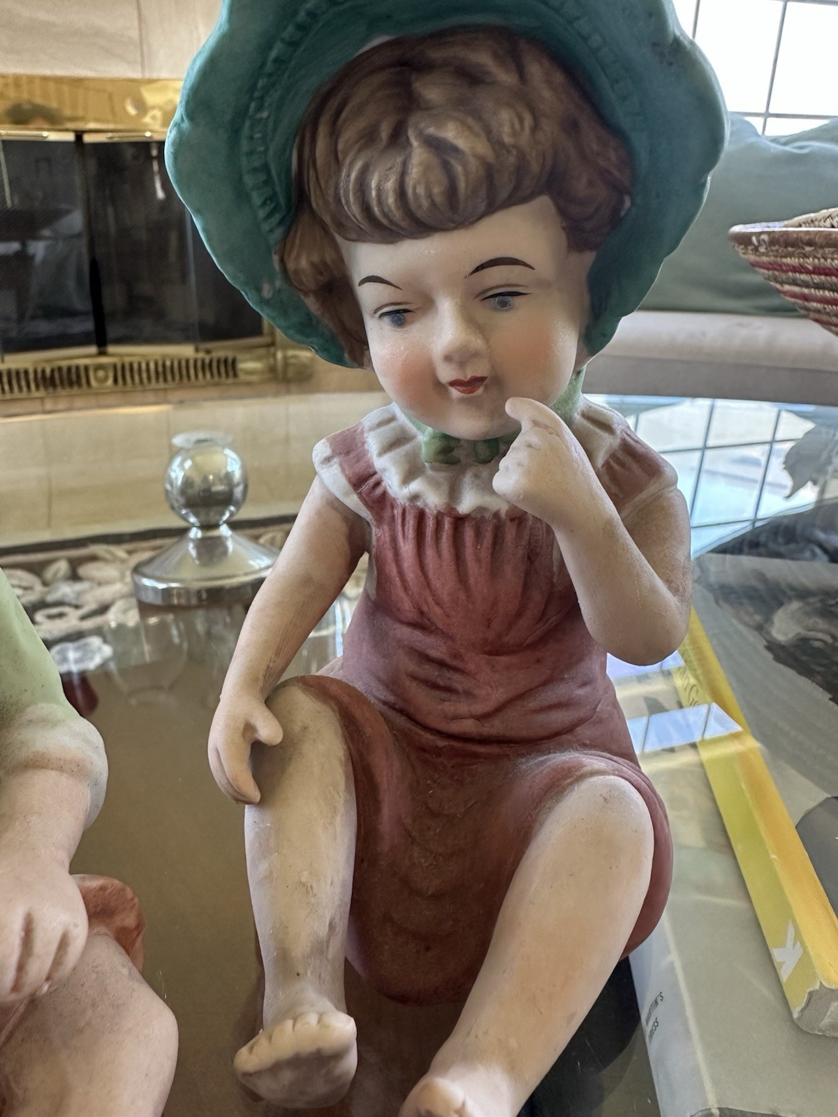 Antique Vintage 7″ Bisque Porcelain Seated Piano Boy & Girl Babies 2 pc. Pair