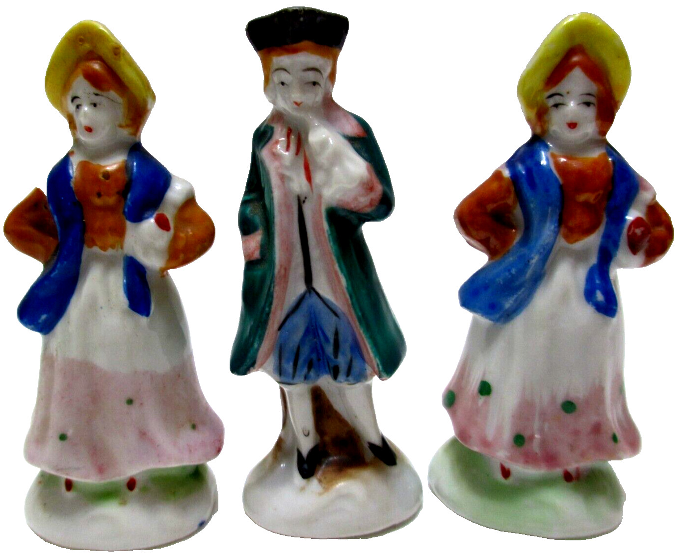 Vintage Made in Occuppied Japan Figurines Revolutionary Man Colonial Women 2 7/8