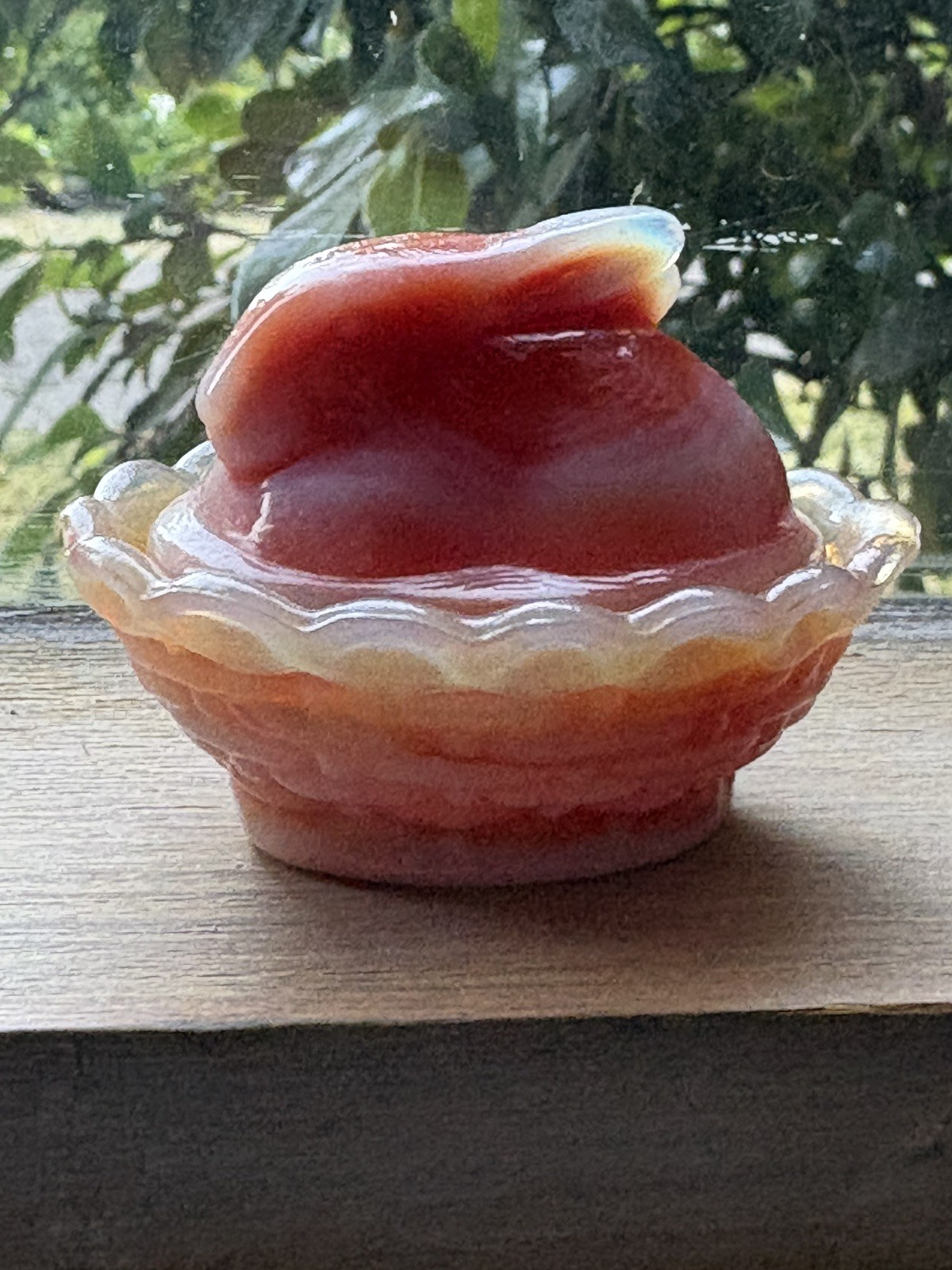 RARE Vintage Boyd Glow Orange Slag Glass Salt Nesting Bunny Rabbit Mini UV Glow