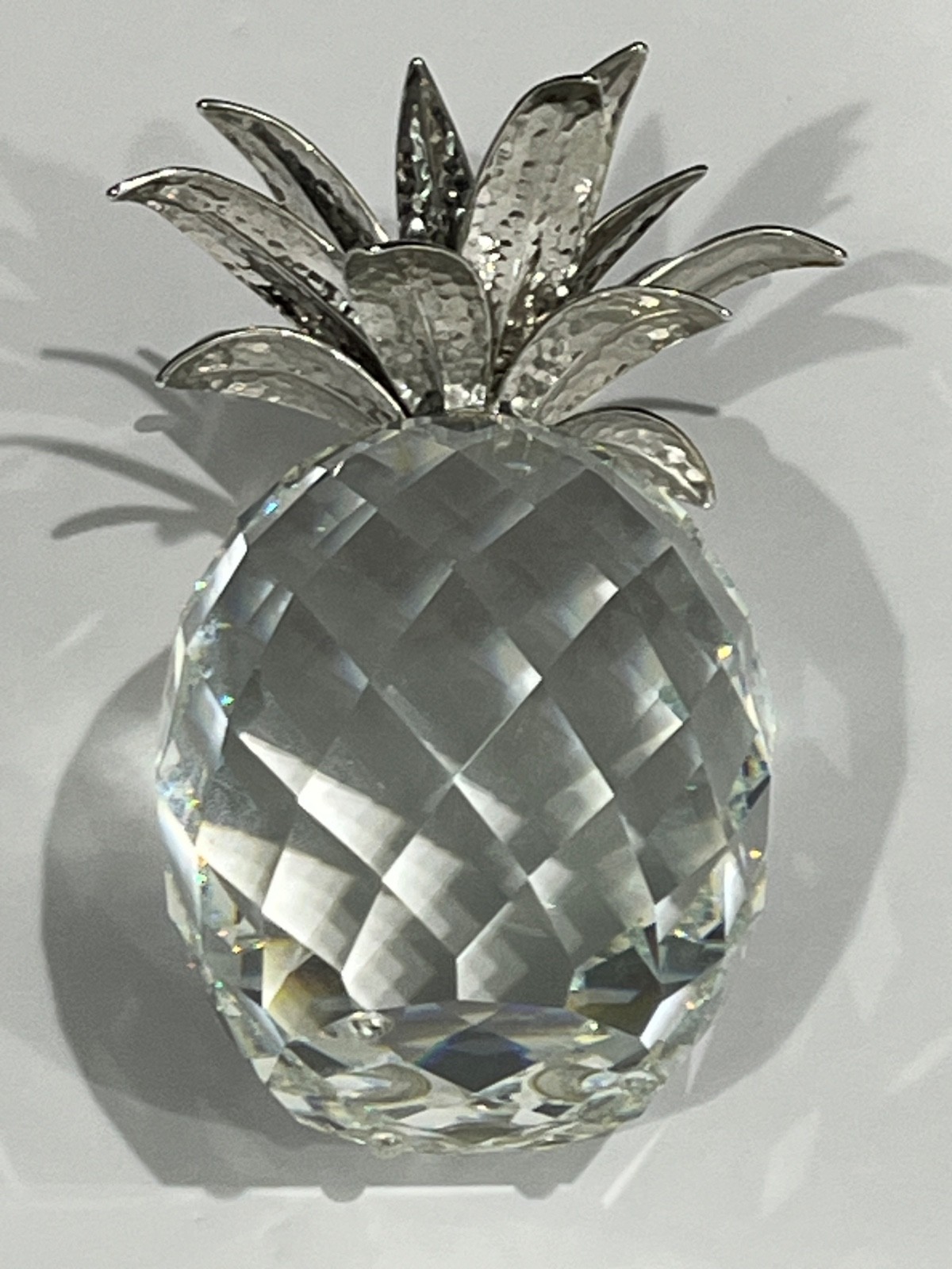 SWAROVSKI CRYSTAL SPARKLING FRUIT LARGE HAMMERED RHODIUM LEAVES PINEAPPLE
