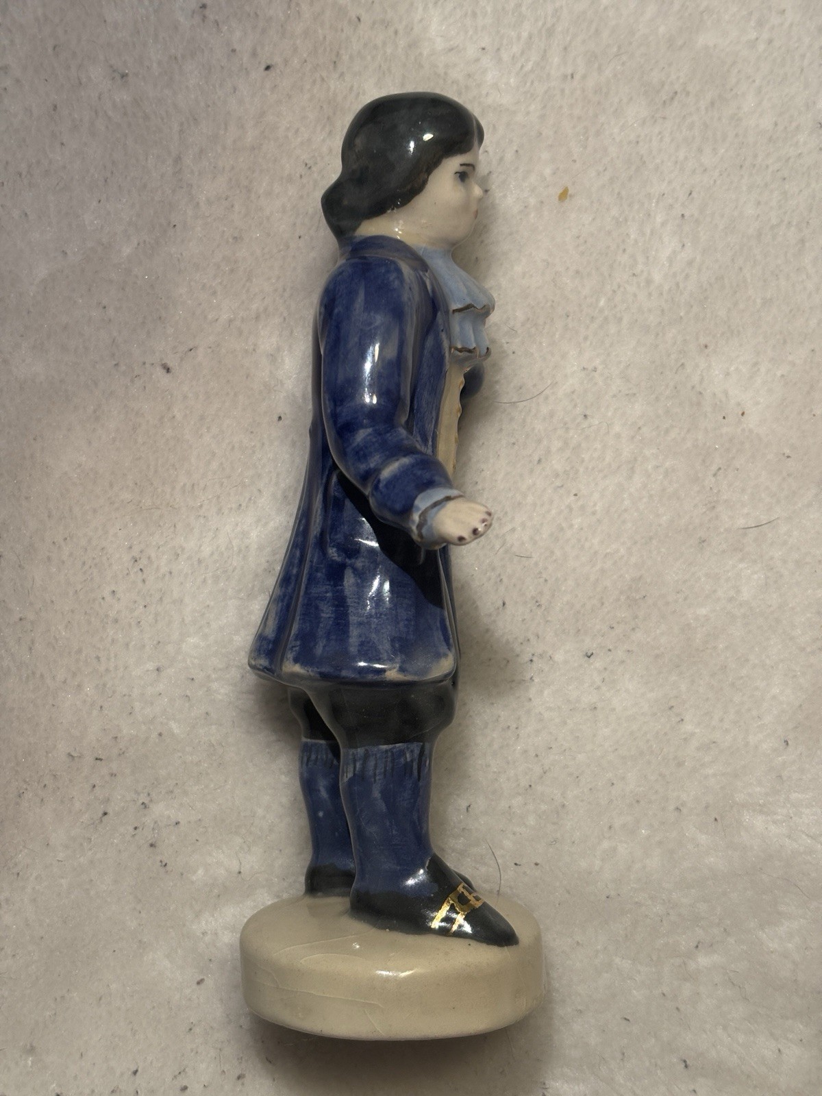 Vintage Hand Painted Colonial Man Glazed Ceramic 6.5” Figurine Signed “Thelma”