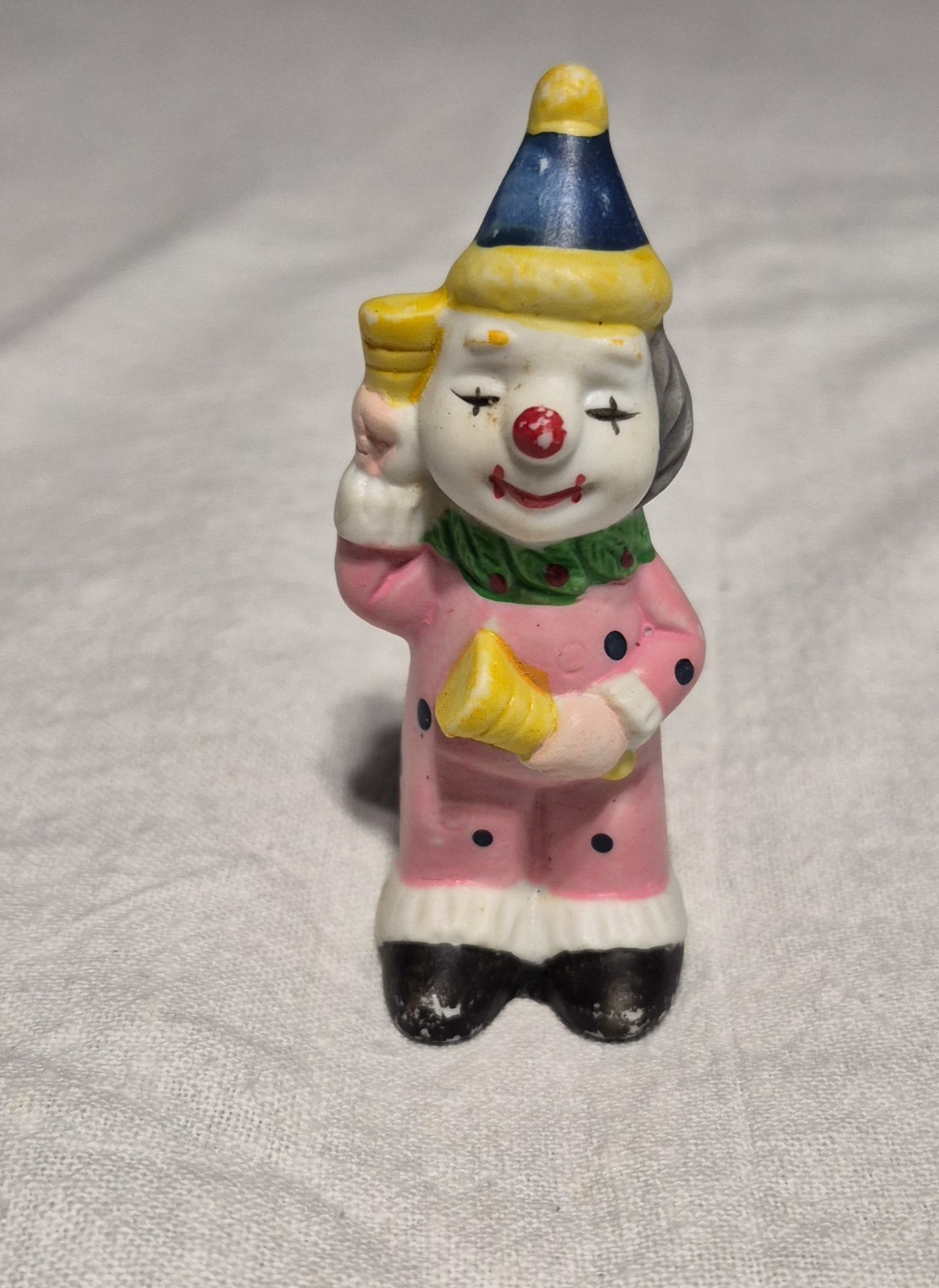 Lot Of 10 Vtg. Miniature Porcelain Bisque Clown Figurines Napcoware 1980s 2.5″