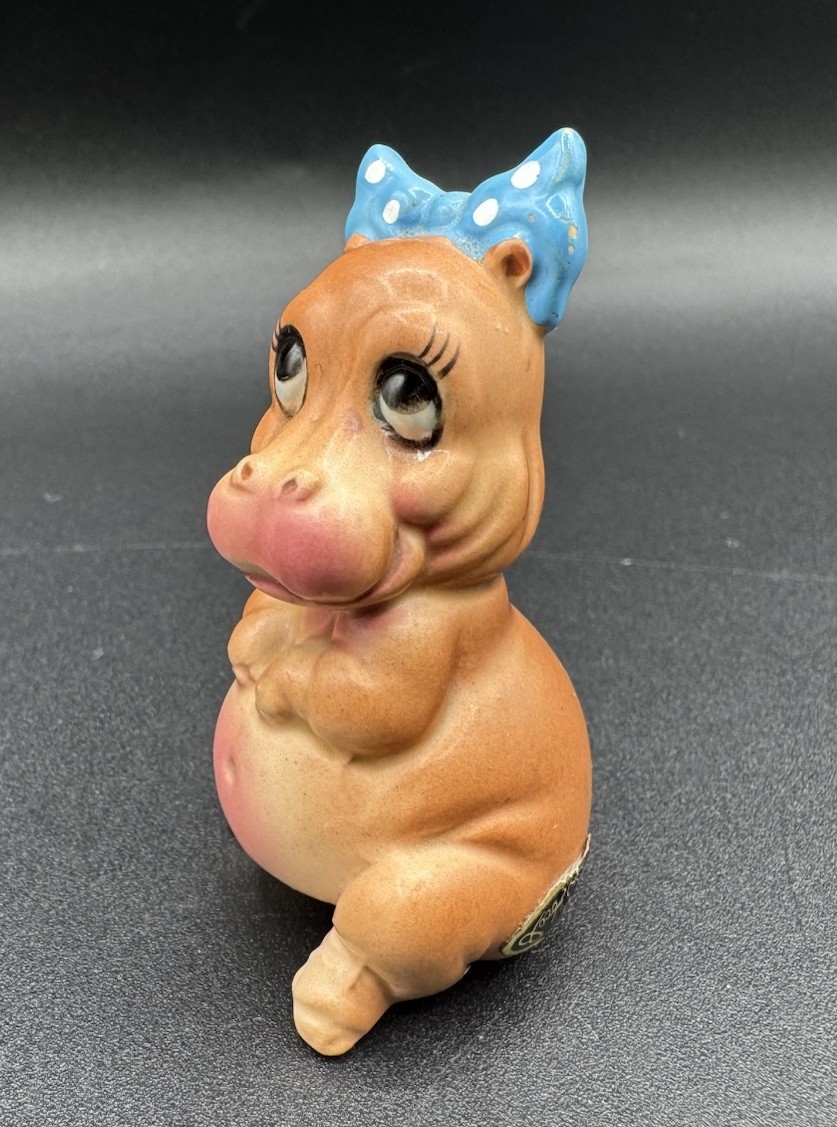 Vintage Josef Originals Baby House Hippo 1960s MCM Small Ceramic Figurine