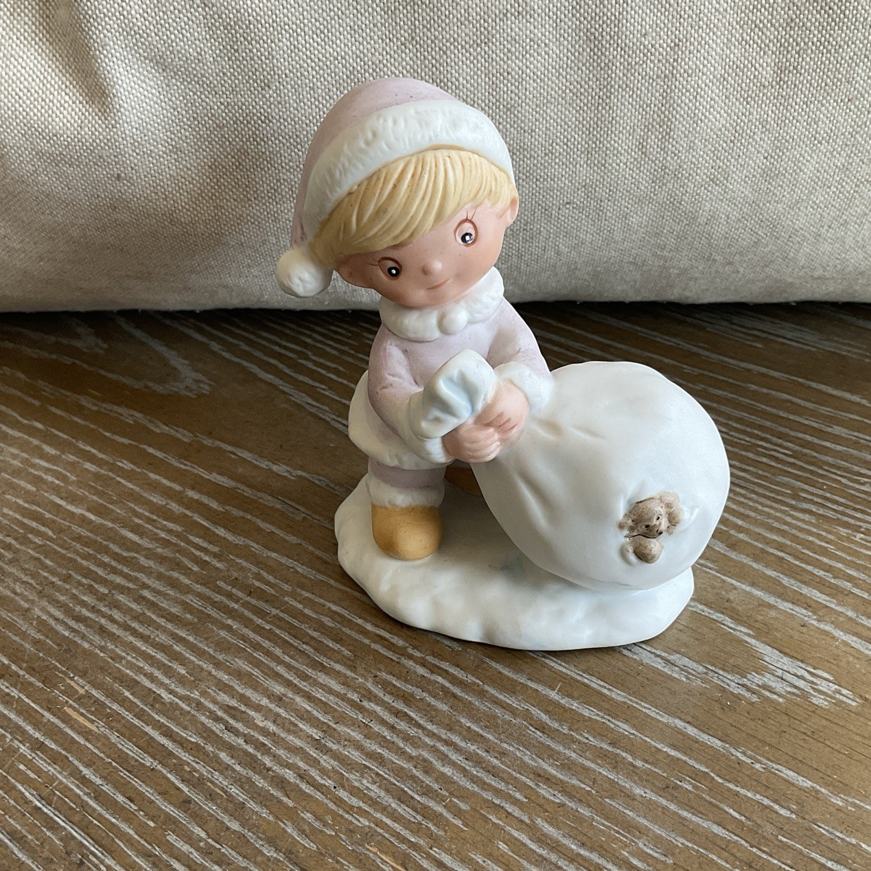Vintage Homco Figurine Boy With Bag Of Toys Bear 3.5 Inches Tall