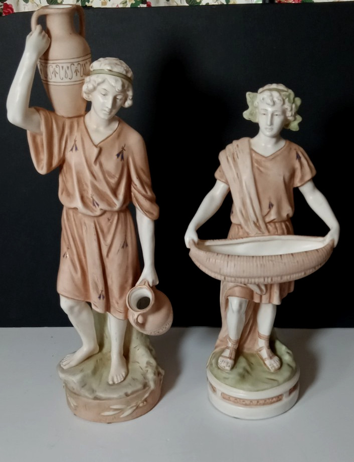Large 20″ Antique Bohemian Bisque Porcelain Figurines Water Carriers Dux Style