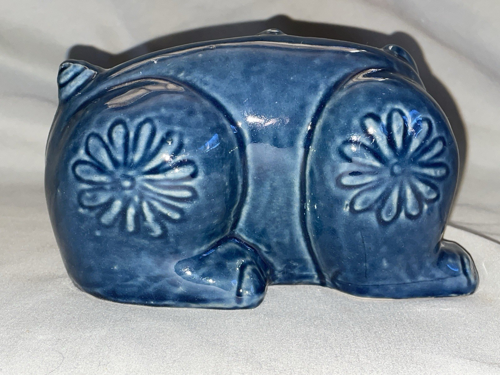 Adorable Vintage 1960’s Flower Power Blue Ram Figurine 4″ H X 5.5″ L X 3.5″ W