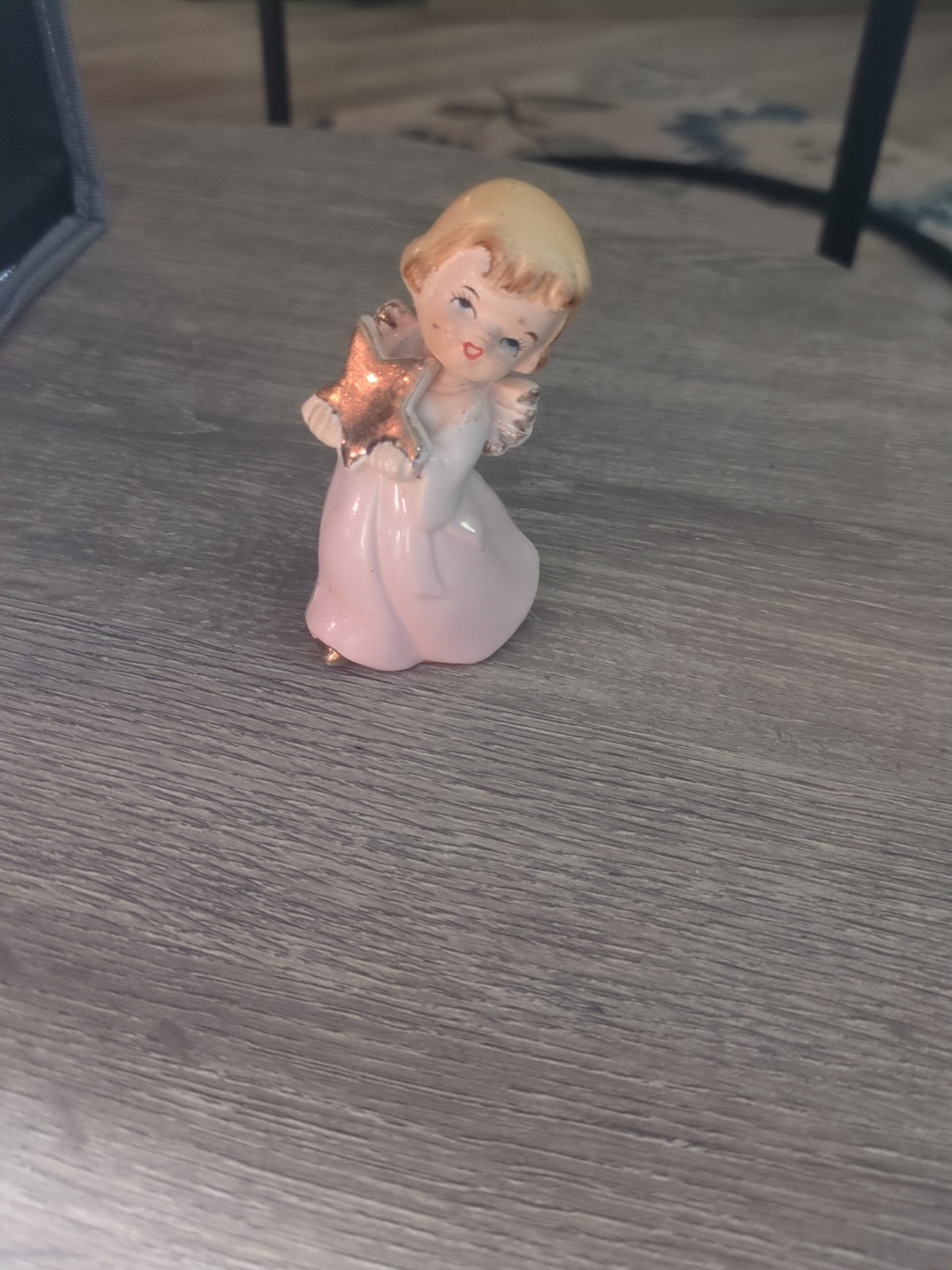 Ucagco Pink Angel Girl with Star Kitschy Cute Ceramic Figurine JAPAN Vtg 1950s