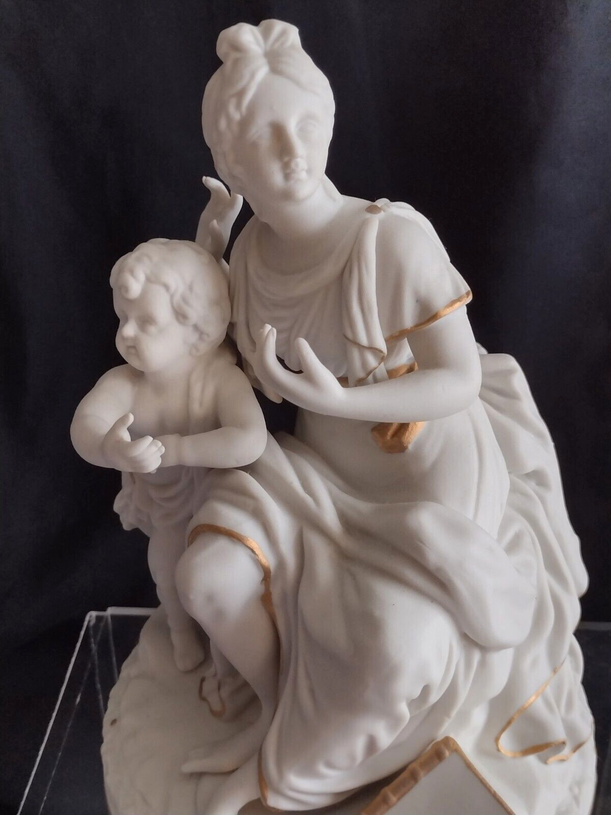 Rare Vtg Parian Mother Woman Child Flowers 8″ Bisque Ceramic Art Andrea by Sadek