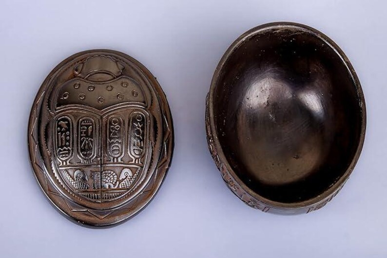 Hand Carved black stone Scarab Jewelry Box – Egyptian Revival Jewelry