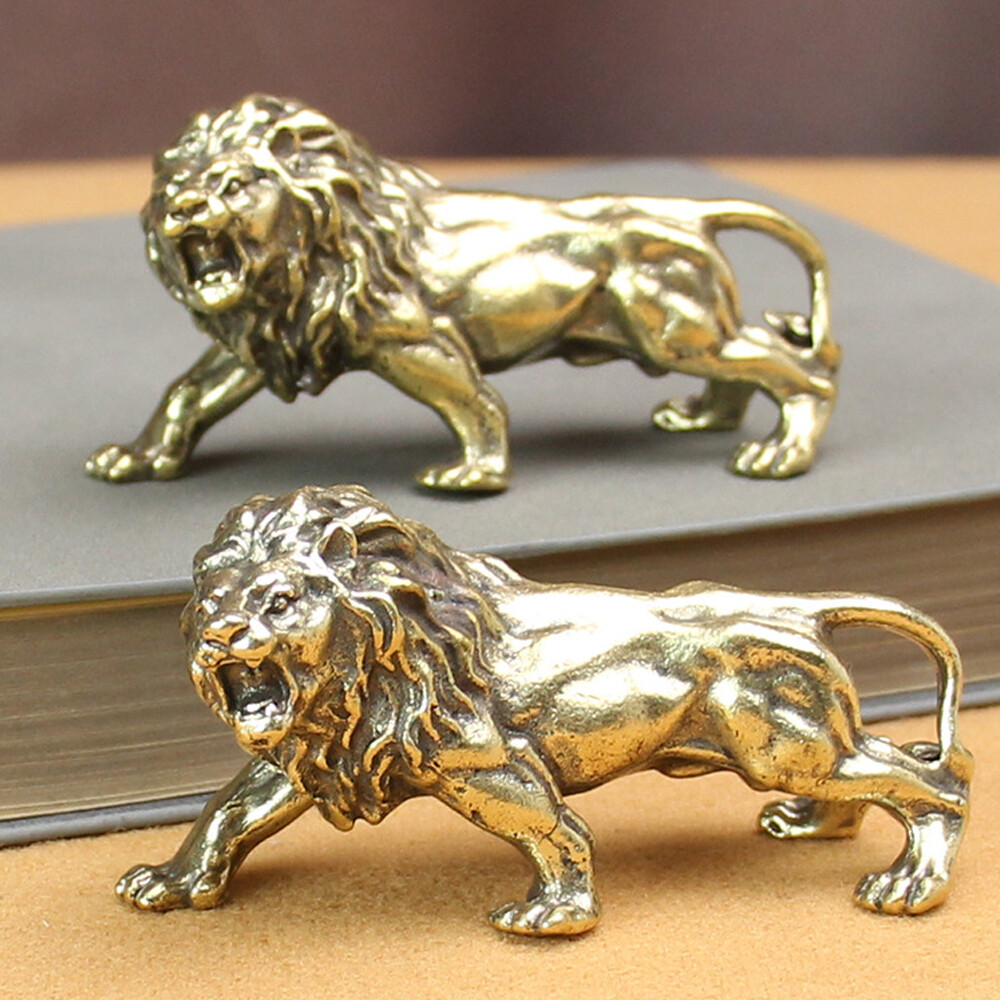 Brass Lion Figurine Statue House Office Table Decoration Animal Figurines Toy US