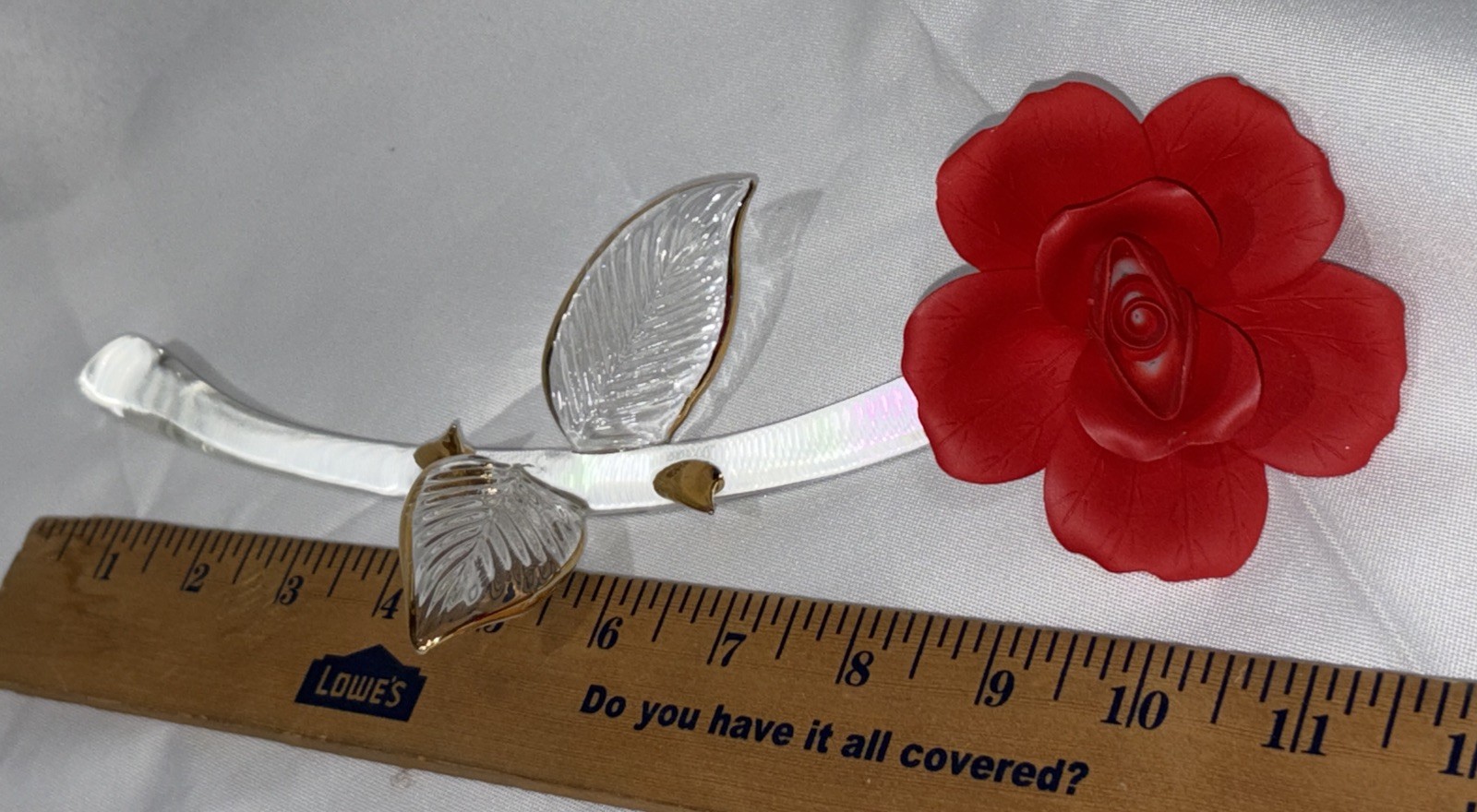 Baron Glass Long Stem Red Rose Porcelain 24K Gold Trim