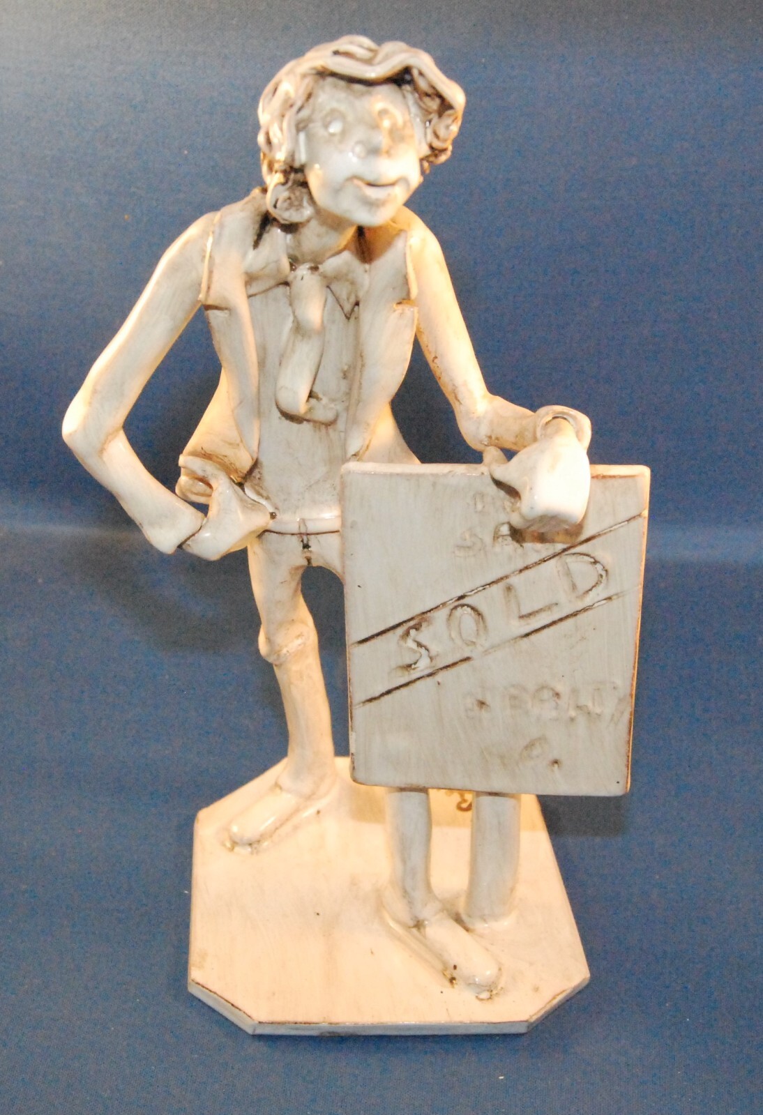 Italian Sculptor Dino Bencini Signed Successful Salesman Glazed Ceramic Figurine