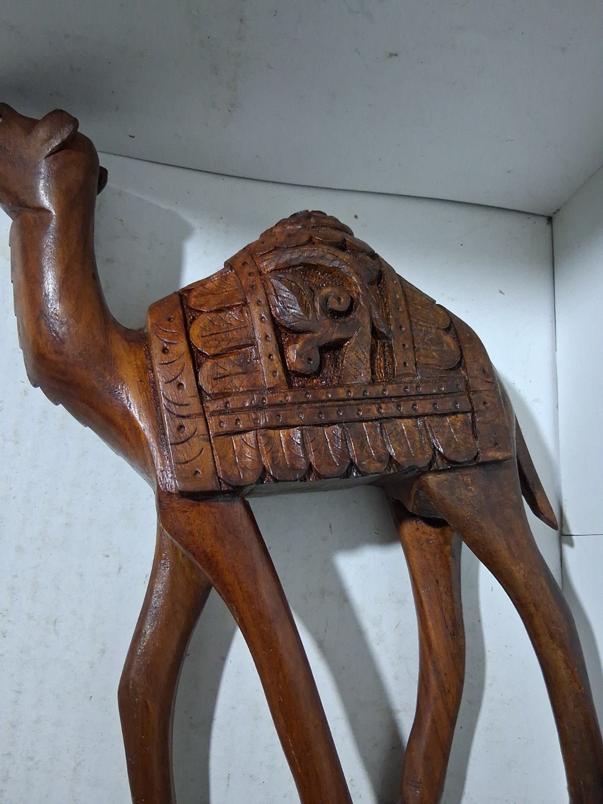 Vtg 13×10 Rosewood Camel Sculpture Hand-Carved Deep Relief 1970s MC Folk Art