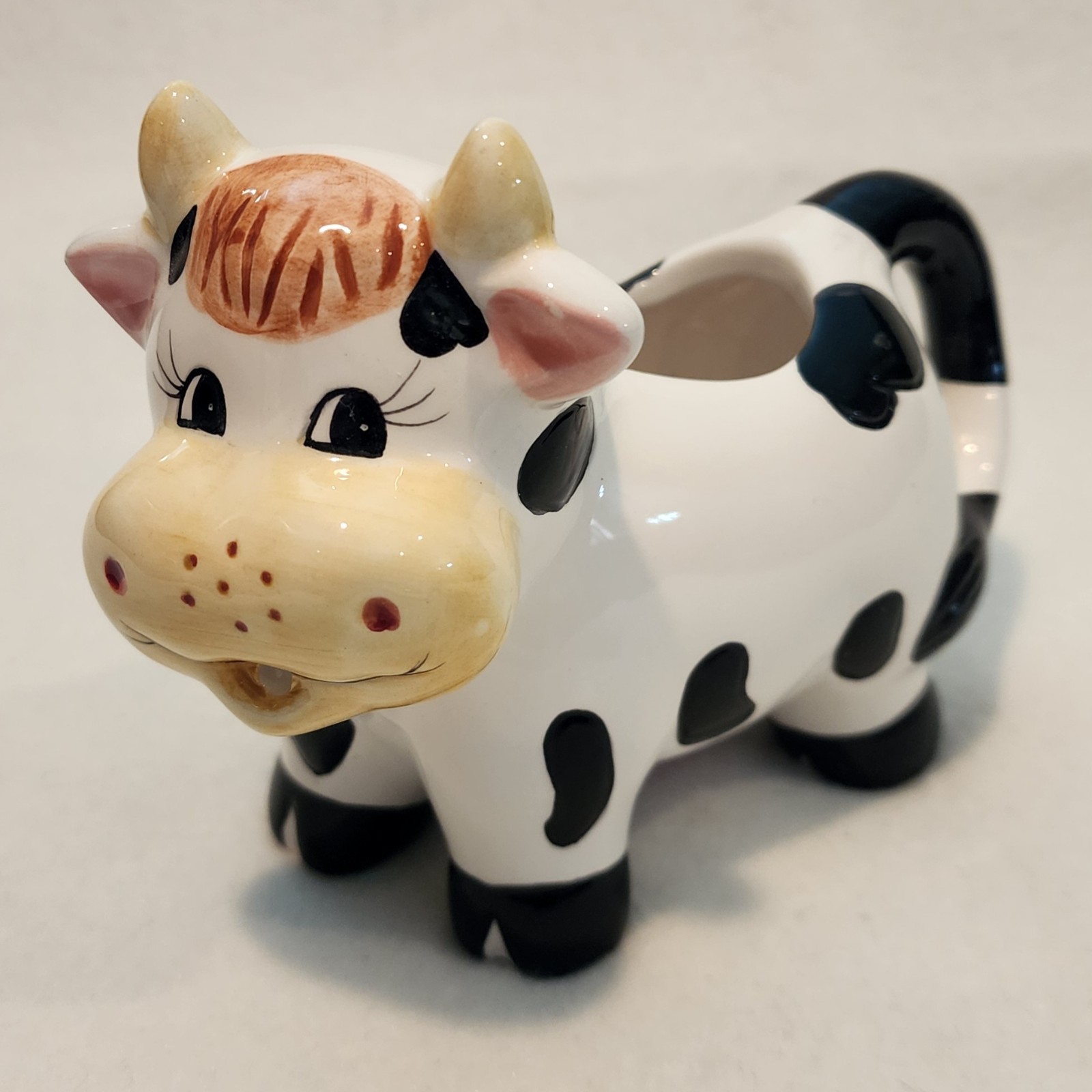 Vintage Black and White Cow Creamer Houston Harvest Pitcher Cottagecore Ceramic