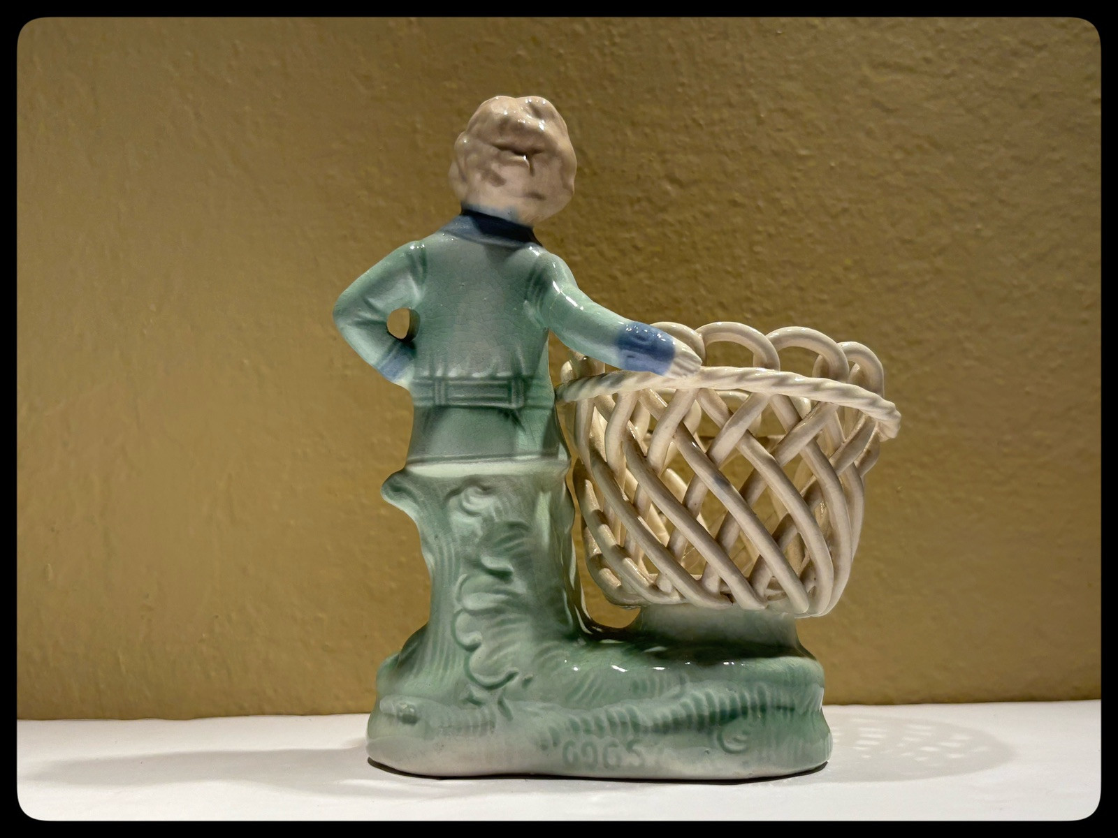 Antique “Boy with a Basket” Ceramic Figurine. Please See Full Description.