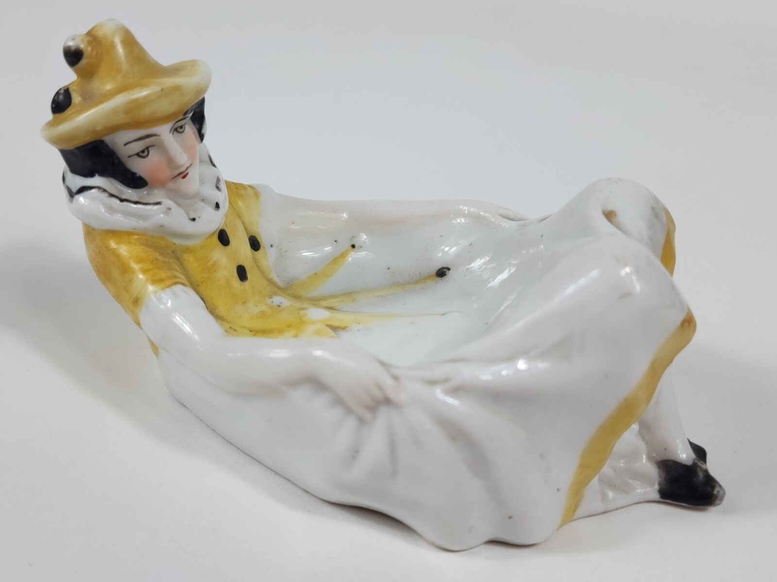 Antique Sitzendorf Germany Art Deco boudoir puff dish lady jester