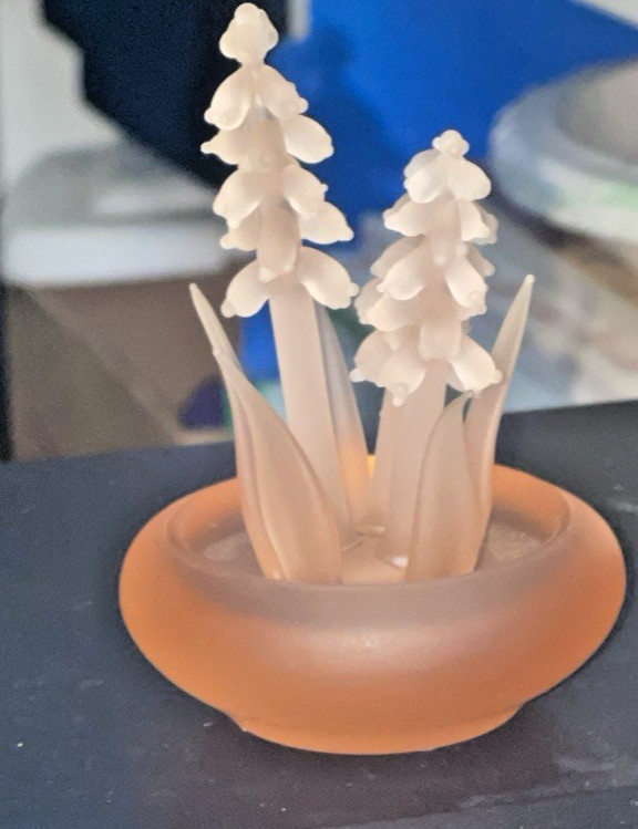 Vintage BALOS Frosted Mouthblown Glass Lily Of The Valley Flower Figurine Pink