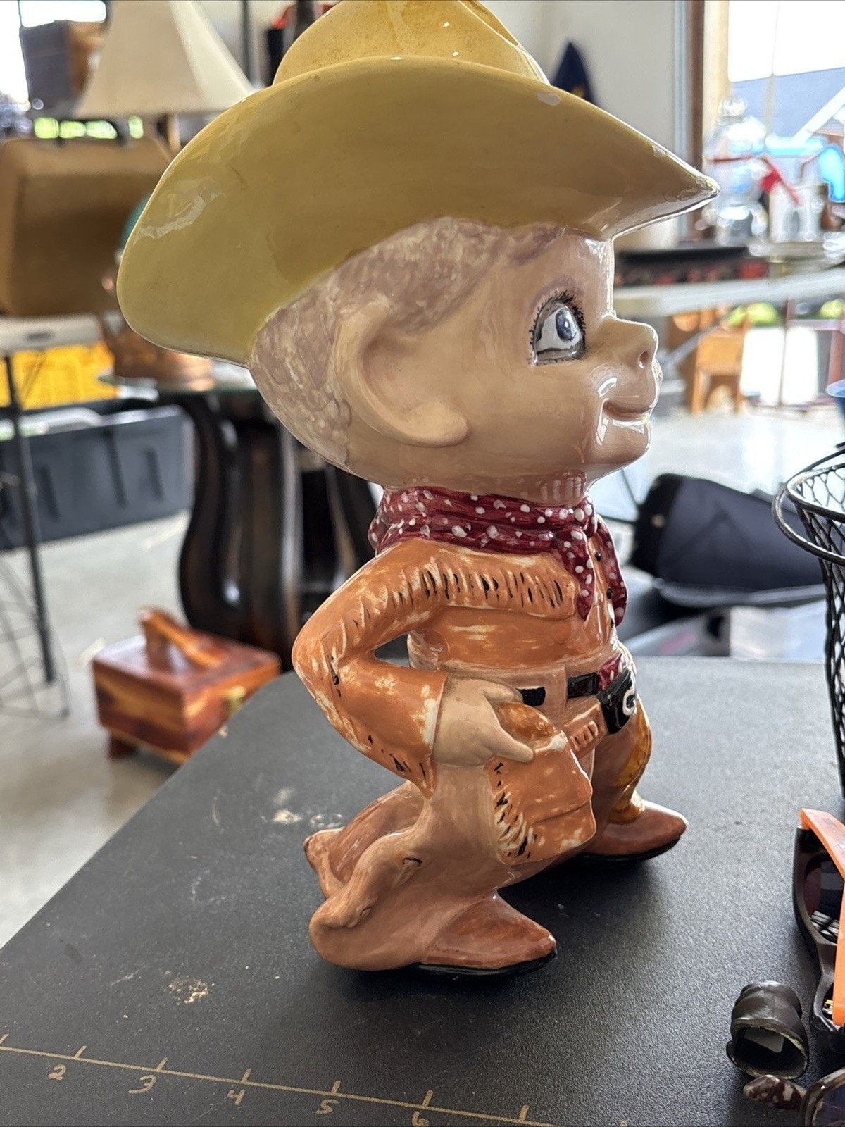 Vintage Atlantic Mold Ceramic Smiley Boy Western Cowboy Boots Lasso Hat