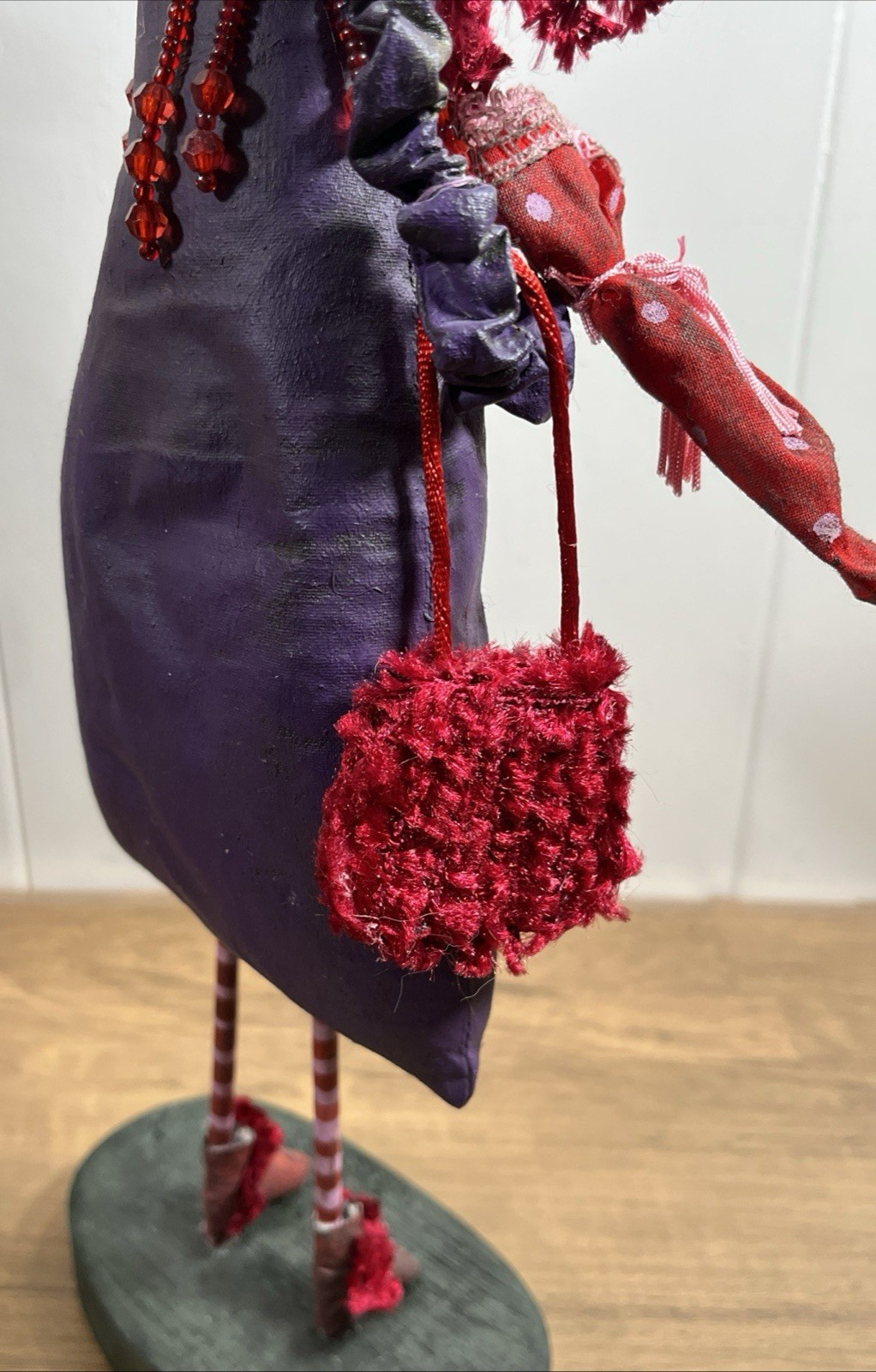 Collectible Hand Crafted Folk Art Paper Mache Woman Shopping 16″ Figure Umbrella