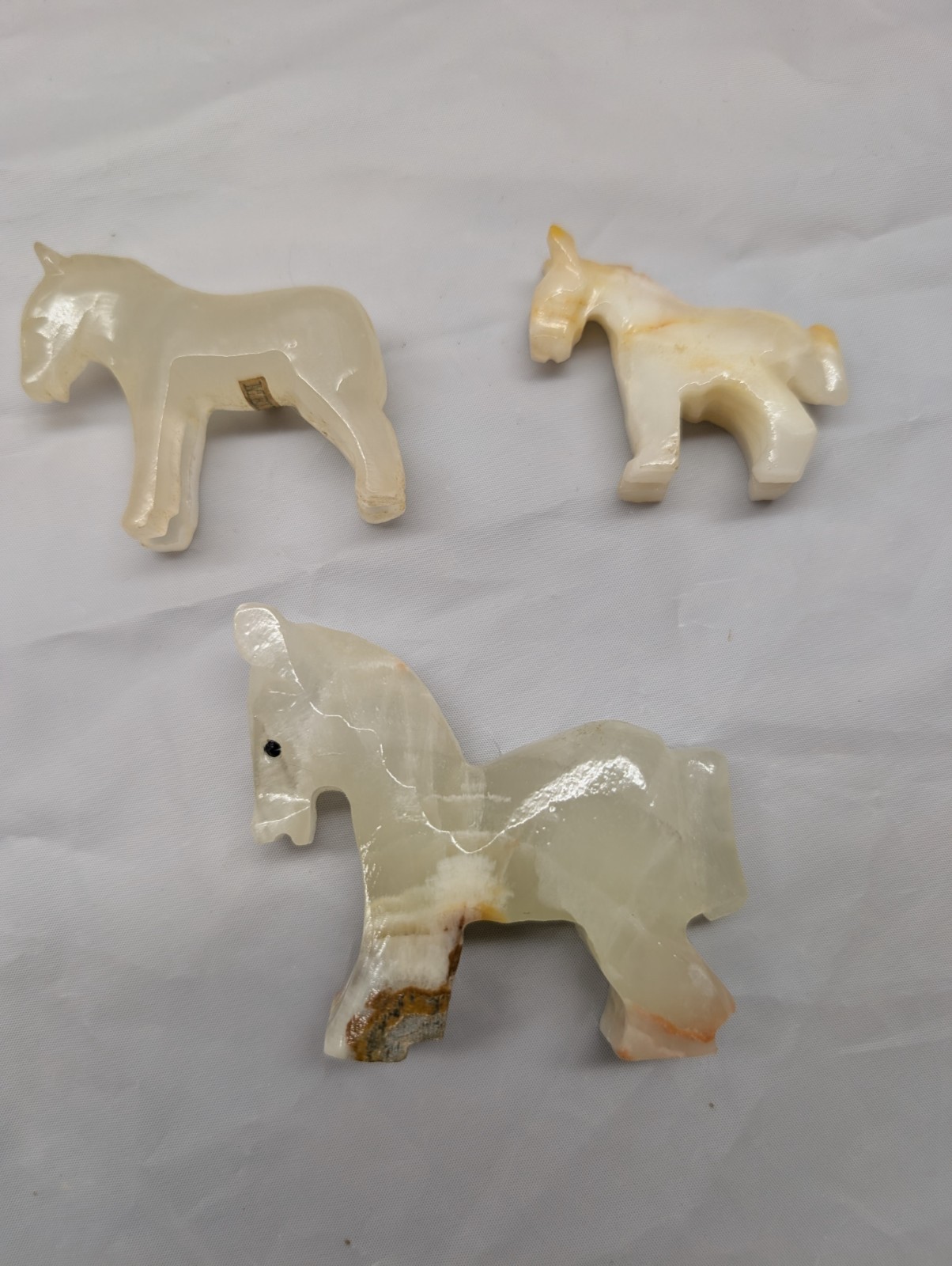 Vintage Hand Carved Onyx Stone Horse Figurines – Lot of 3