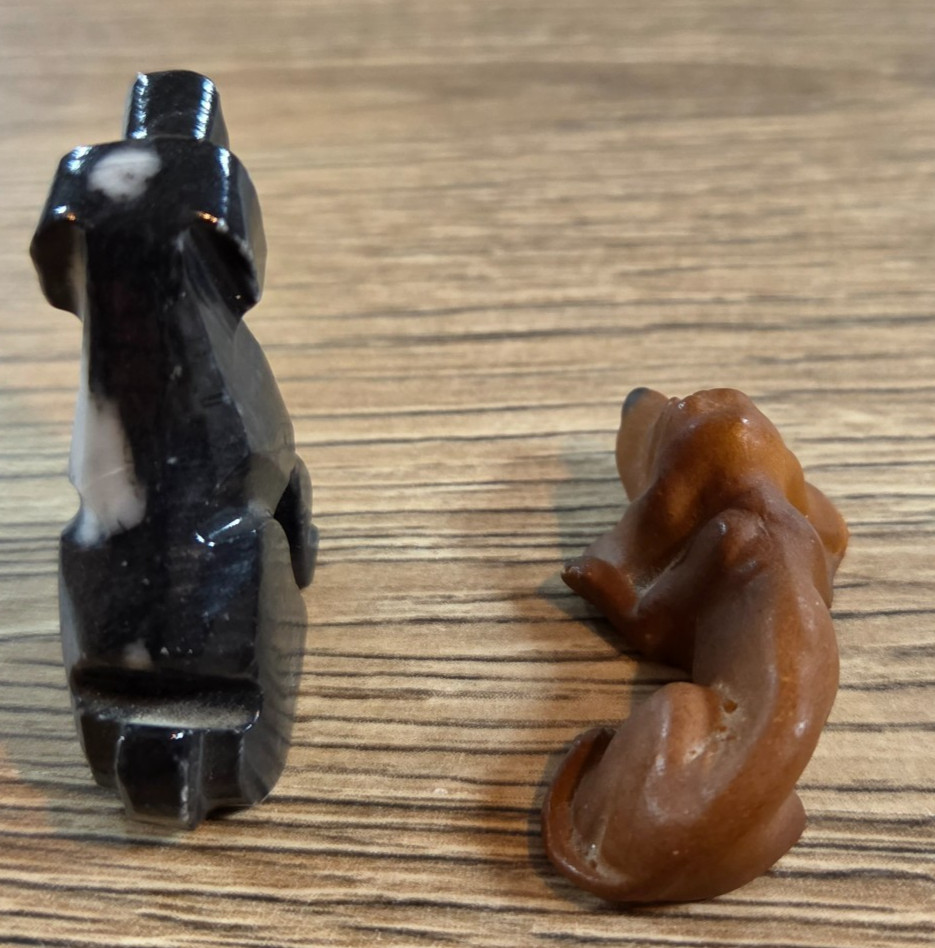 Vintage Miniature Stone & Resin Dog Figurines Hound and Black Lab Puppy Set of 2