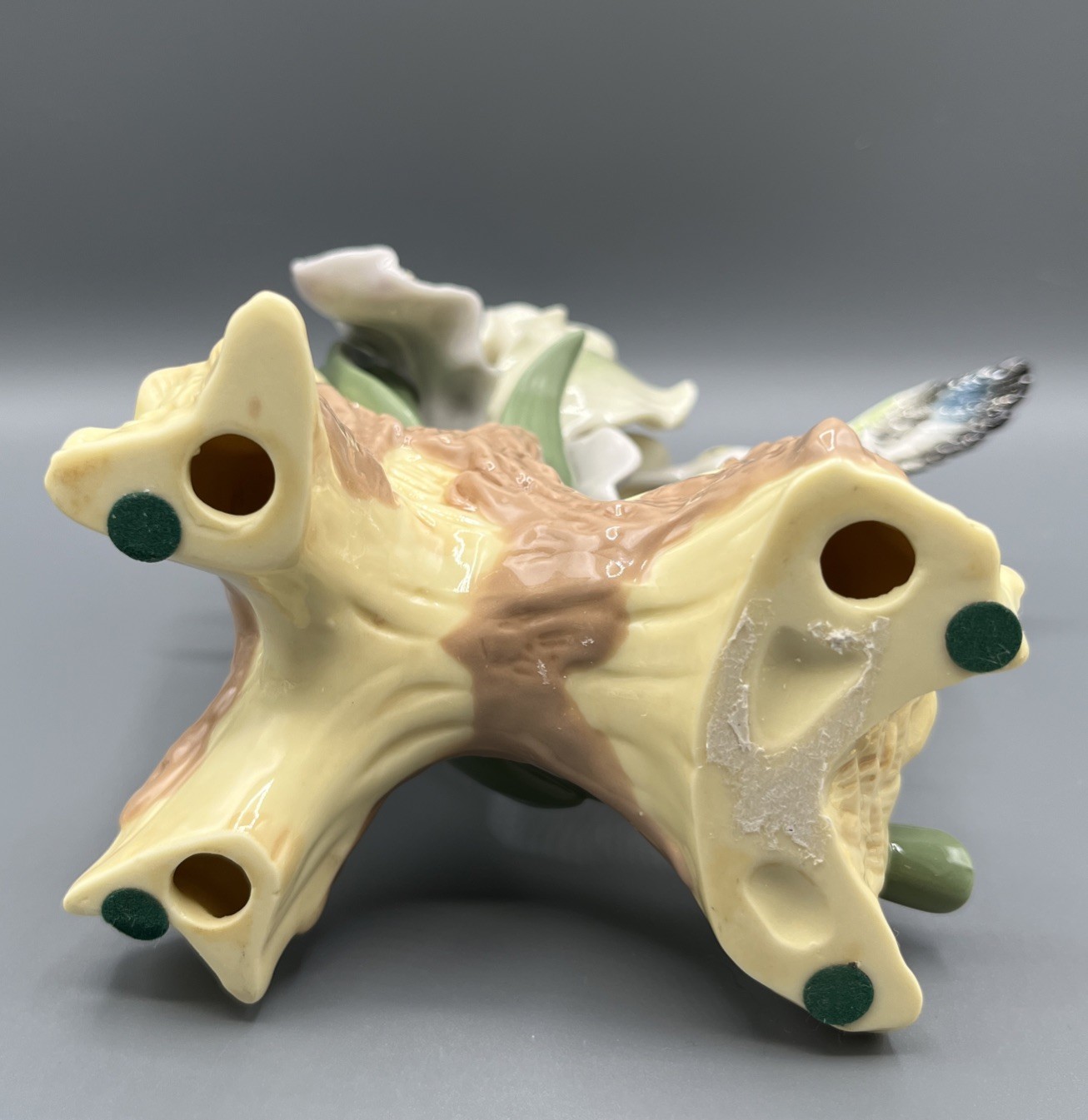 Vintage Porcelain Hummingbird & Iris Figurine Floral Sculpture 6”x 6”