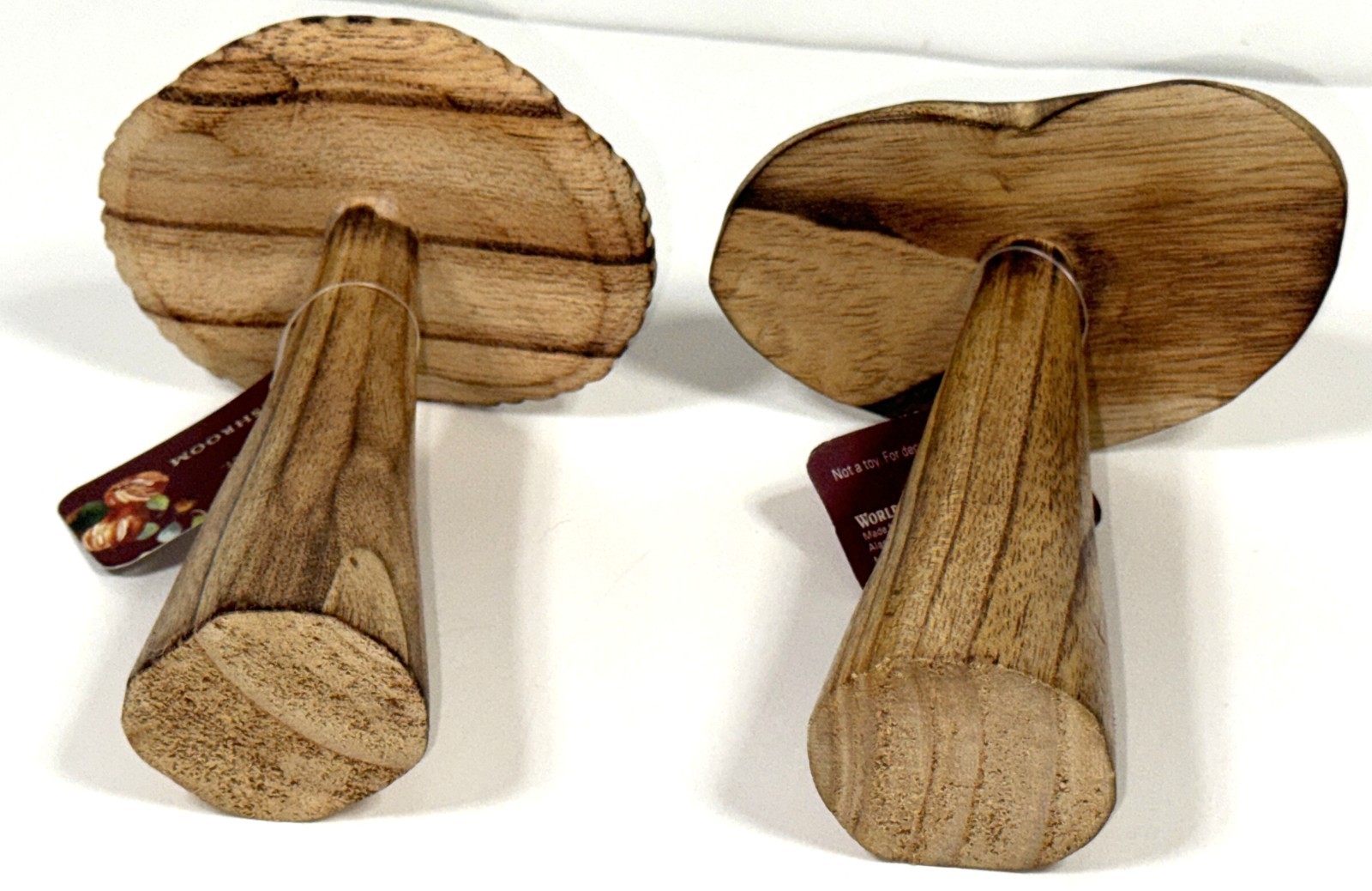 World Market Bali Wood Carved Mushroom Sculpture Figurine Decorative Boho Set 2