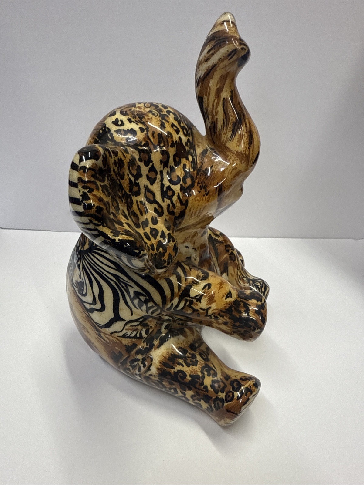Vintage Elephant La Vie 7” Figure African Safari Jungle Animal Print Trunk Up