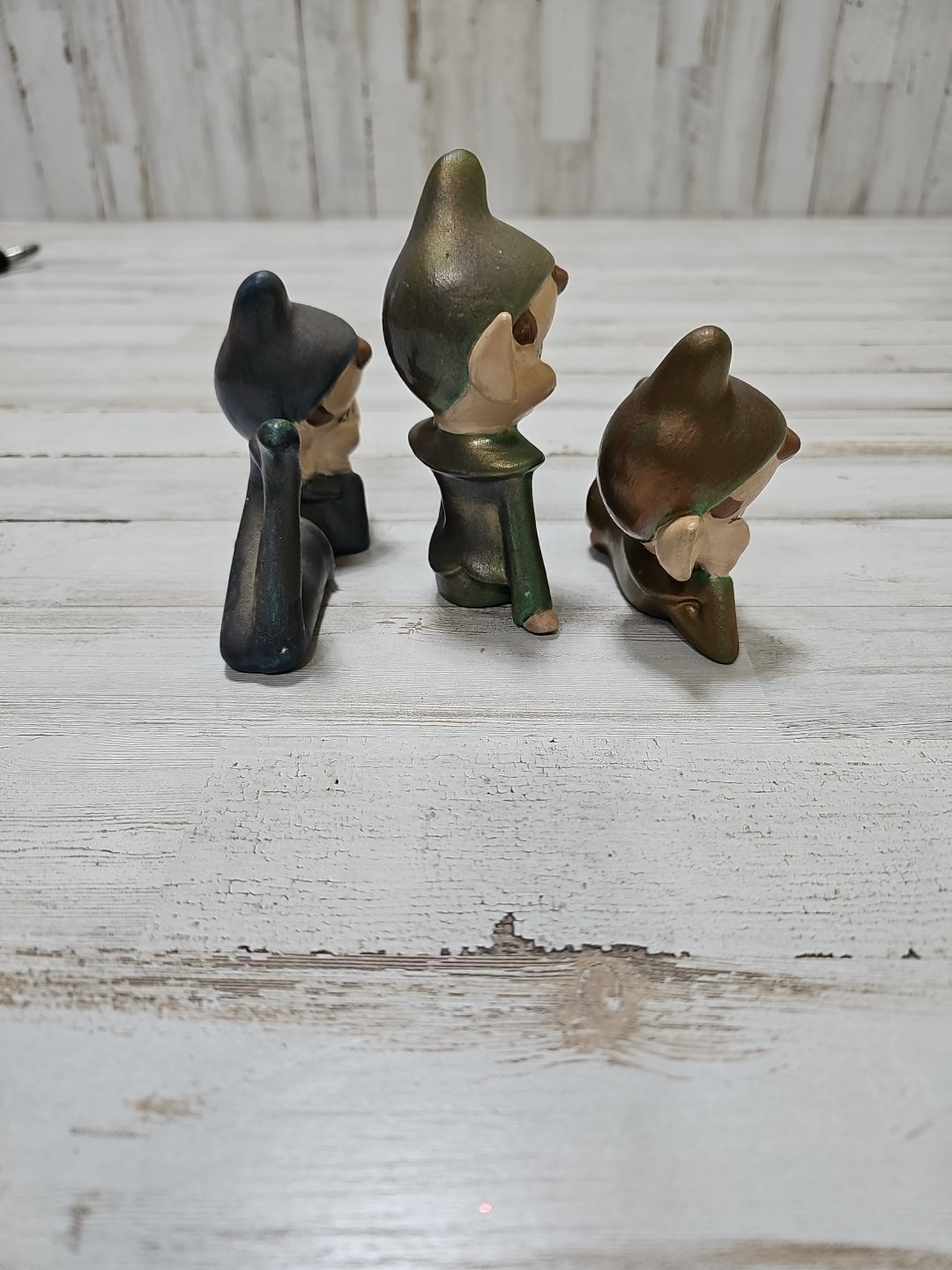Vintage Ceramic Pixie Elf Figurine Knee Up Pointed Ears MCM Decor Lot Of 3