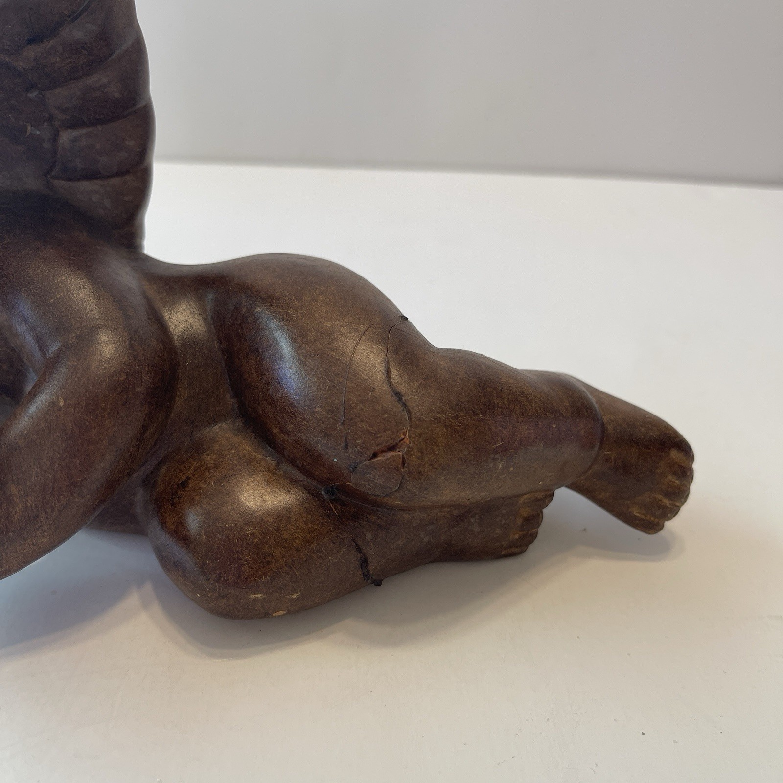 Vintage Reclining Cherub Angel Statue Ceramic Religious Decor Patina